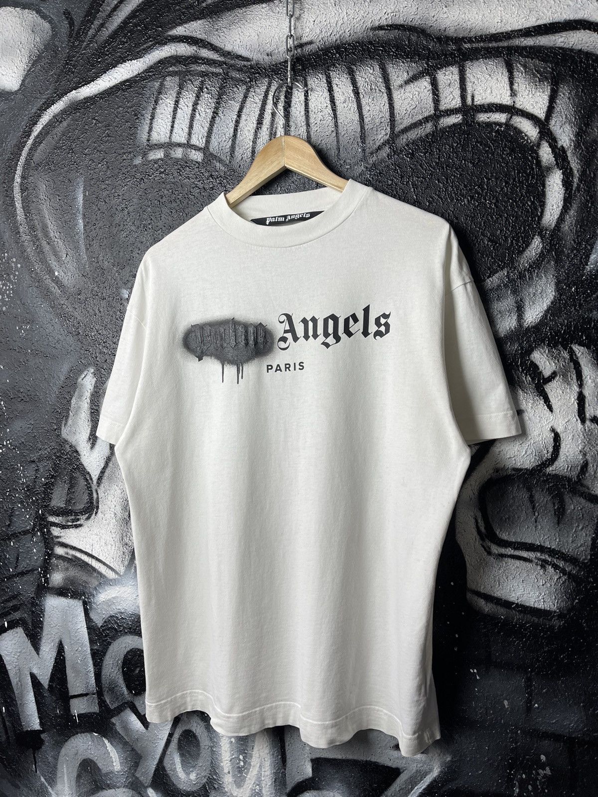 Angels Palm Angels Paris Sprayed Logo White T Shirt Men S Size M Hoodie, Sweatshirt | PodTeesHub.com