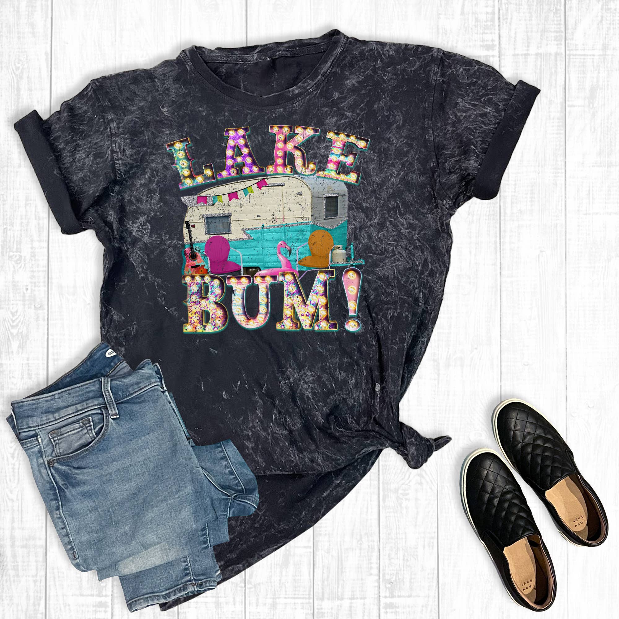 Summer Lake Bum Camper Mineral Wash Graphic Tee Hoodie, Sweatshirt | PodTeesHub.com