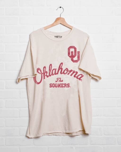 Ou Oklahoma Sooners Quality Off White Thrifted Tee Hoodie, Sweatshirt | PodTeesHub.com
