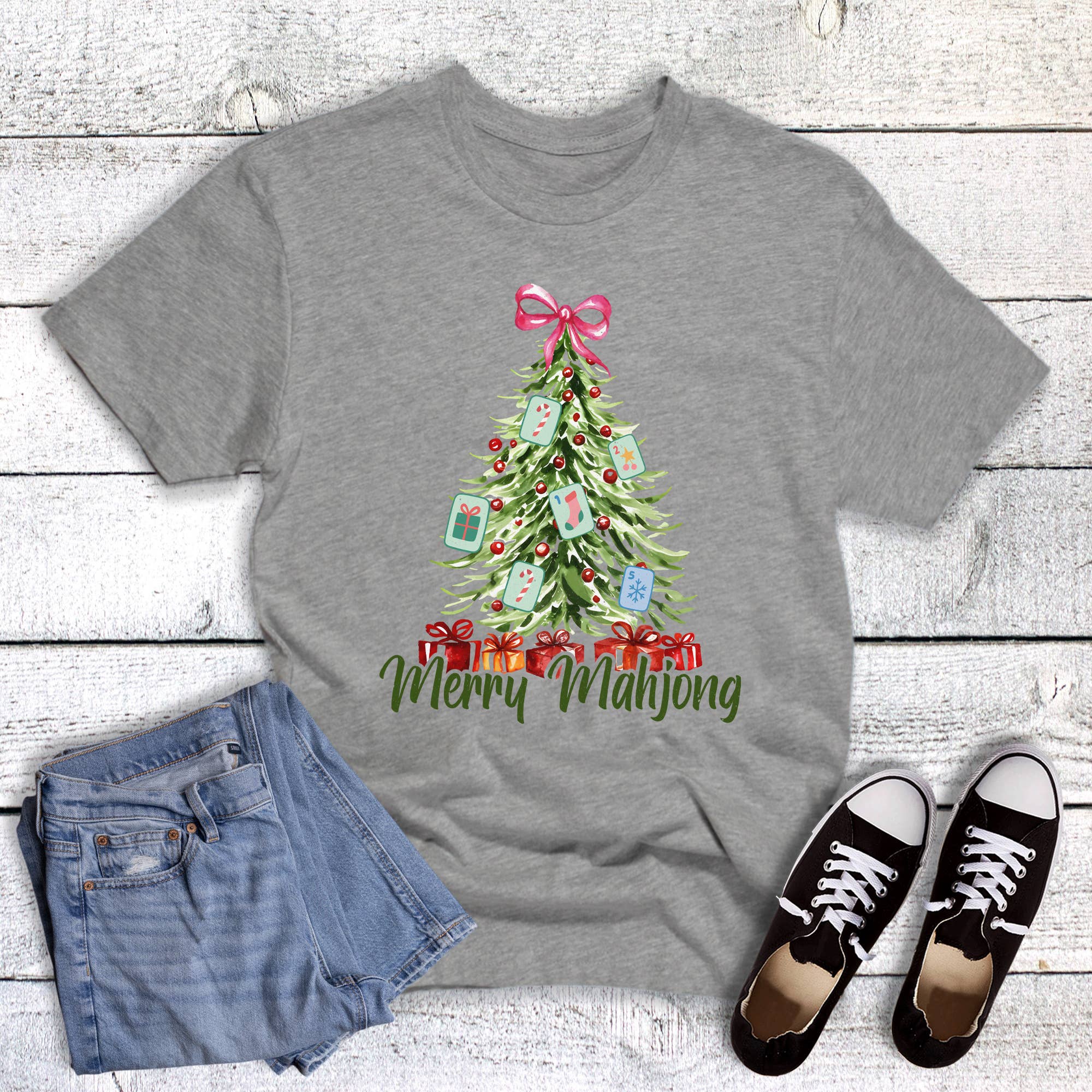 Christmas Whimsical Merry Mahjong Graphic Tee Hoodie, Sweatshirt | PodTeesHub.com