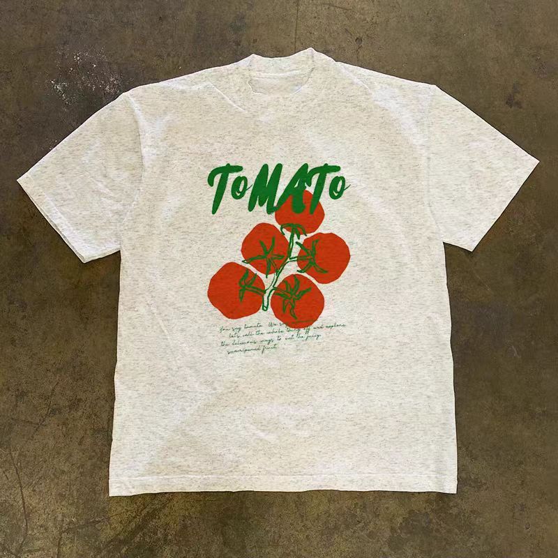 Vintage Grey Casual Retro Tomato Print T-Shirts, Hoodie, Sweatshirt