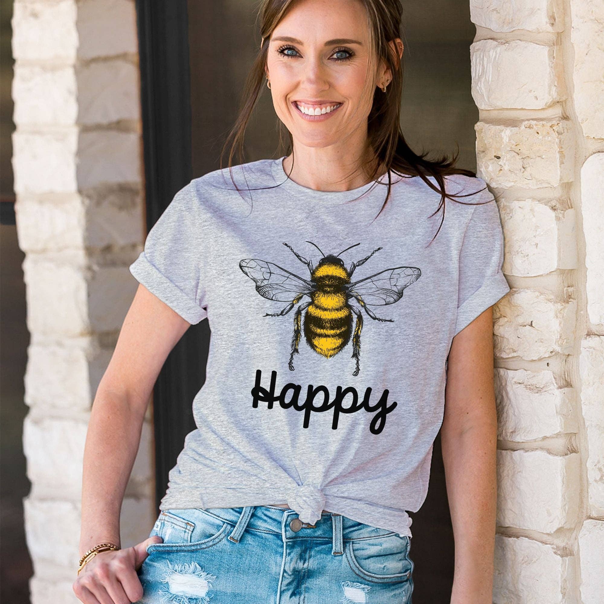 Bee Happy Shirt *Unisex Fit* 096 Dtf Hoodie, Sweatshirt | PodTeesHub.com