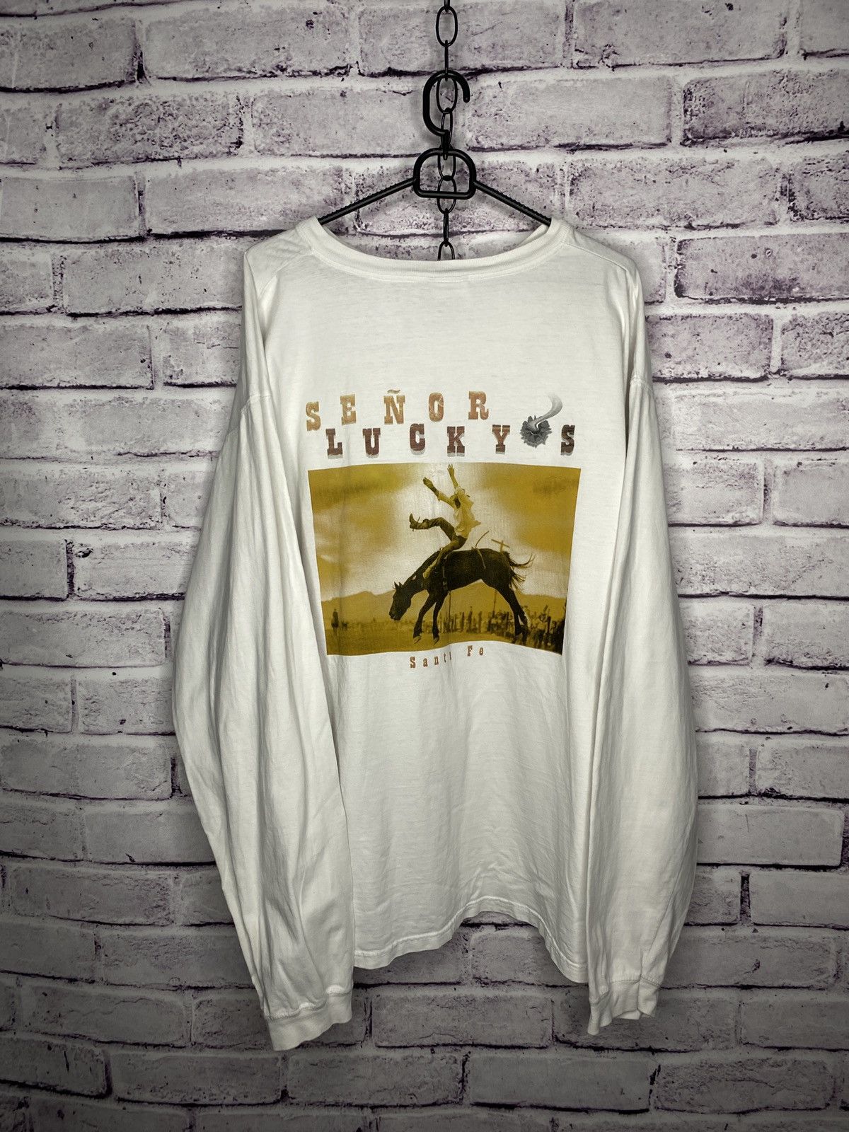 Band Tees Mens Vintage 90s Long Sleeve Rodeo Senor Luckys Santi Fe Hoodie, Sweatshirt | PodTeesHub.com