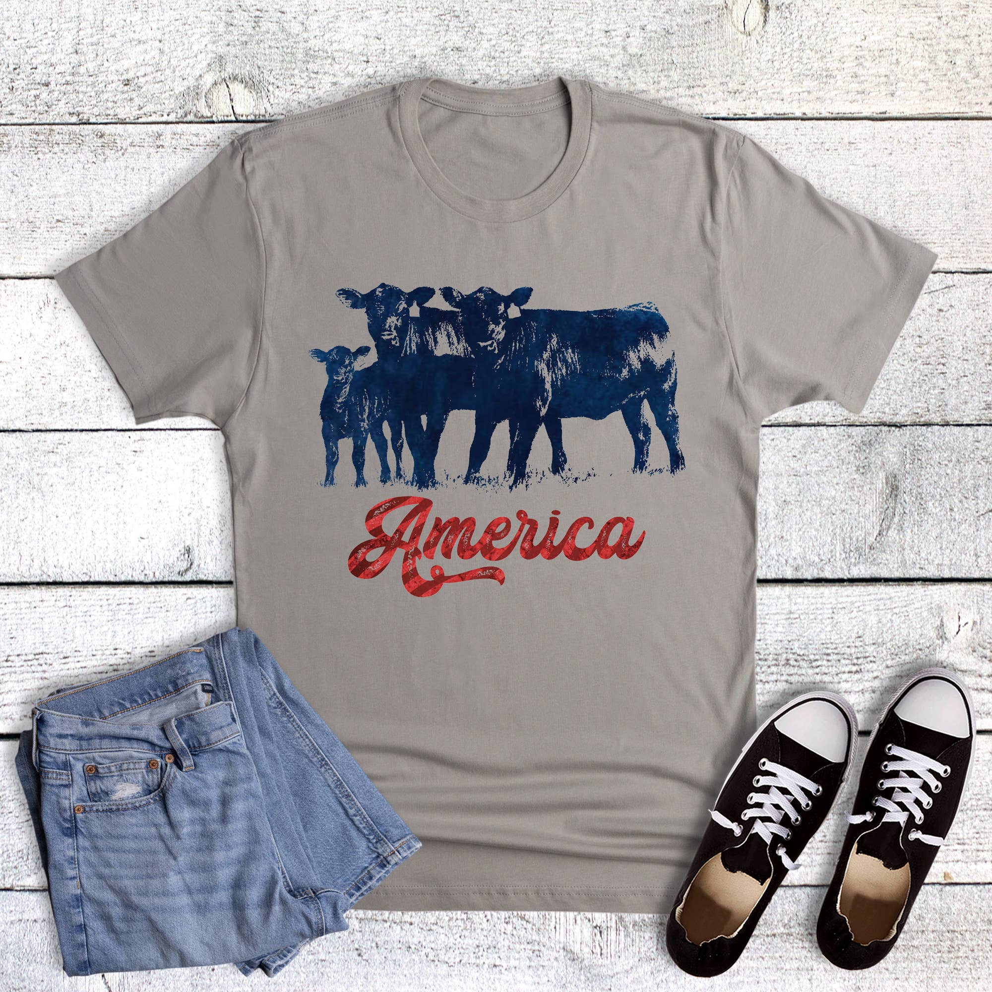Patriotic Western American Flag Cows Graphic Tee Hoodie, Sweatshirt | PodTeesHub.com