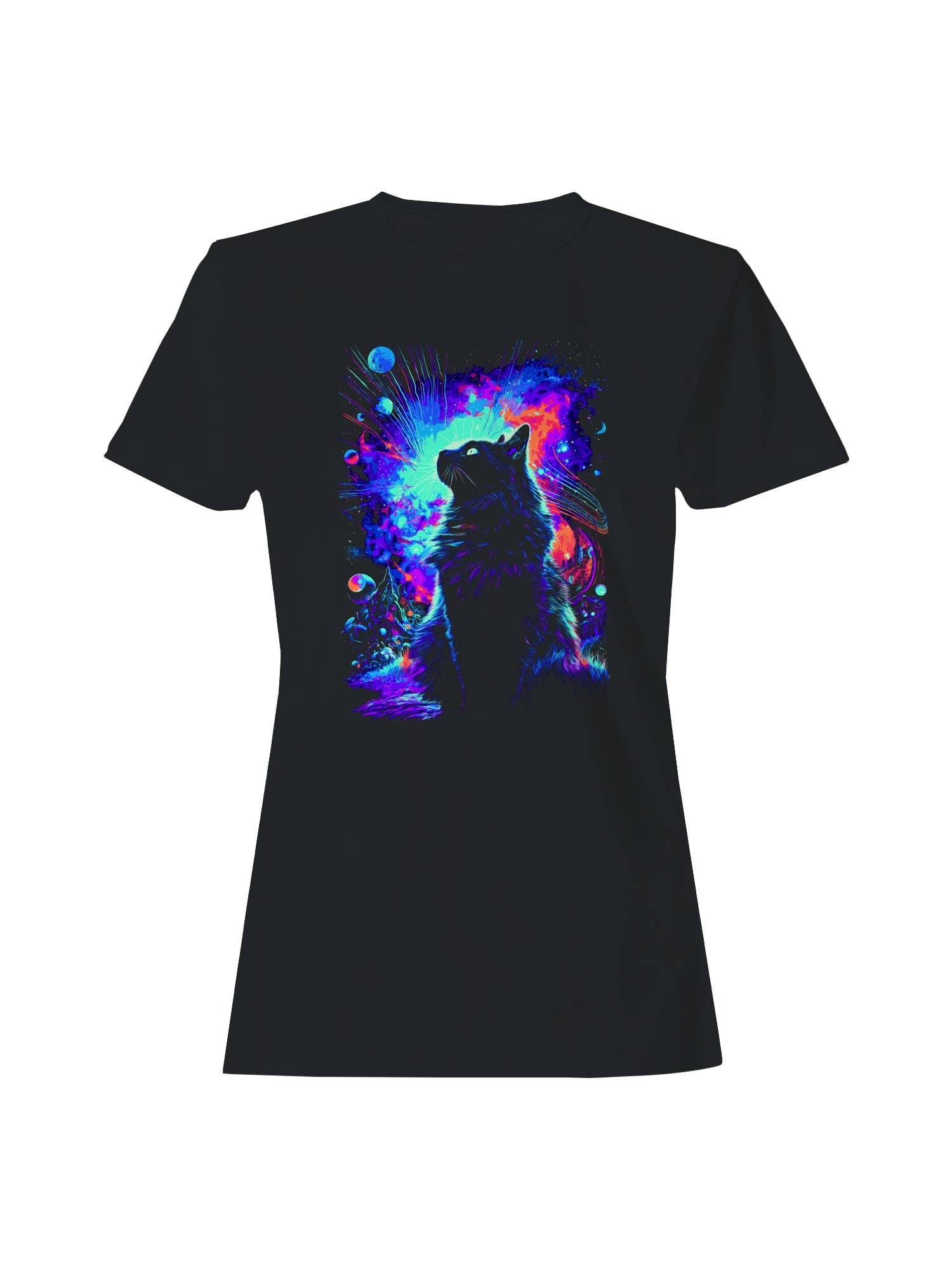 Cosmic Cat in Neon Dreamscape Women's T-Shirt Hoodie, Sweatshirt | PodTeesHub.com