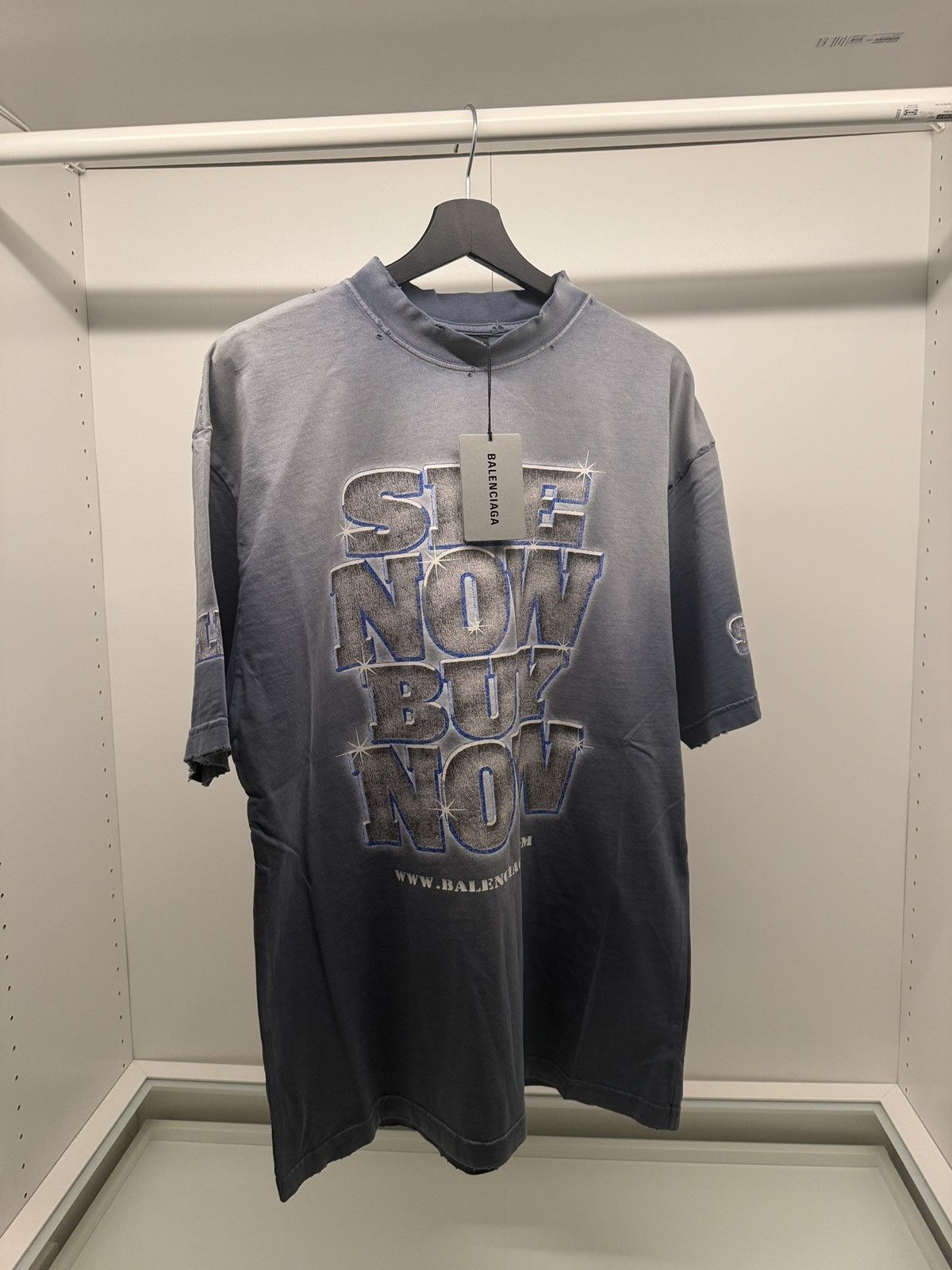 Balenciaga See New Buy Now Blue Faded Distressed T Shirt Hoodie, Sweatshirt | PodTeesHub.com