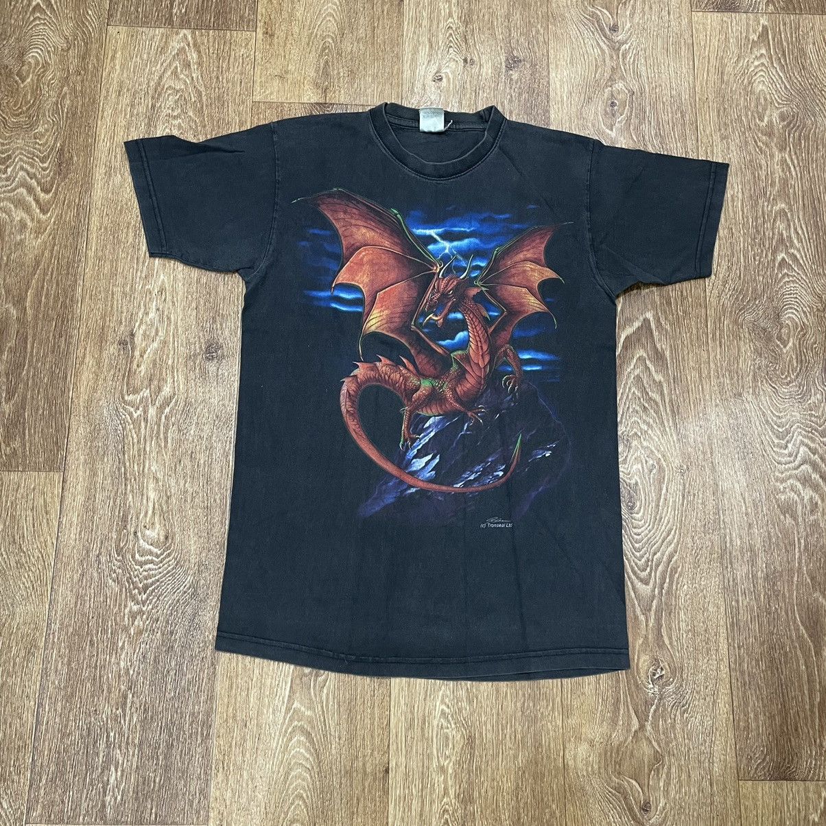 Vintage 90s Dragon Art Print Tee Sun Faded Streetwear Hoodie, Sweatshirt | PodTeesHub.com