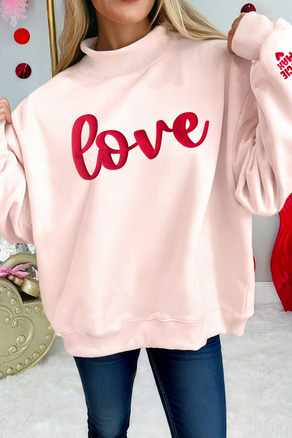 Love Lucie Max Letter Print Mock Neck Sweatshirt (S-Xl) T-Shirts, Hoodie | PodTeesHub.com