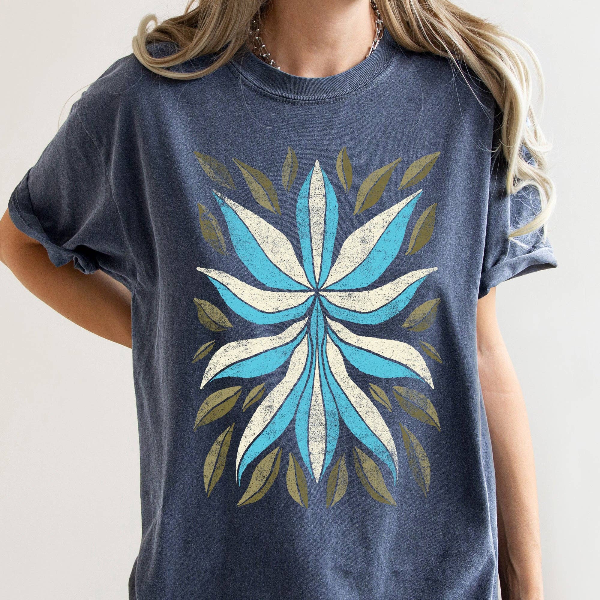 Boho Folk Art Flower and Leaves T-Shirt Hoodie, Sweatshirt | PodTeesHub.com