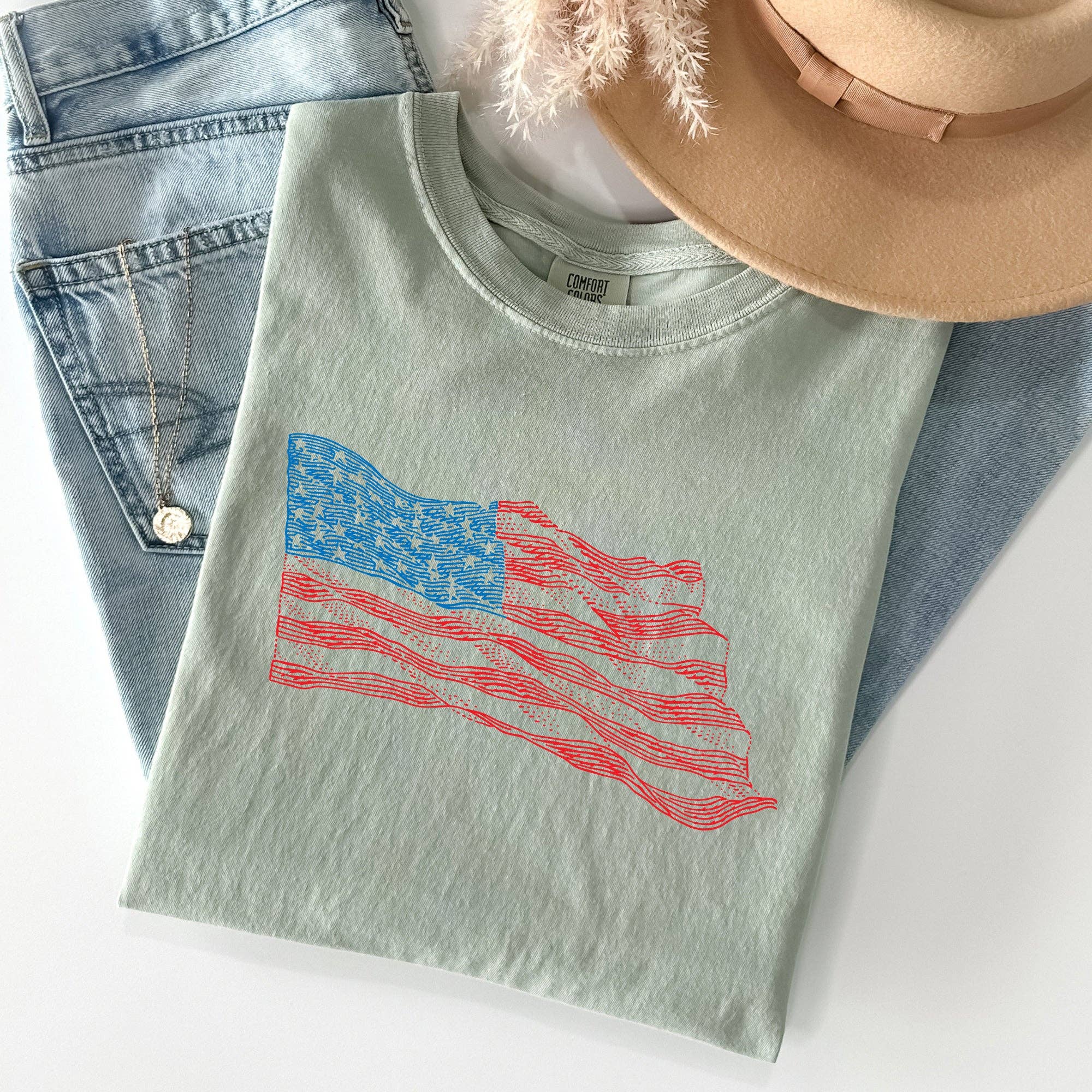 American Flag Illustration, Patriotic, 4th of July Tshirt Hoodie, Sweatshirt | PodTeesHub.com