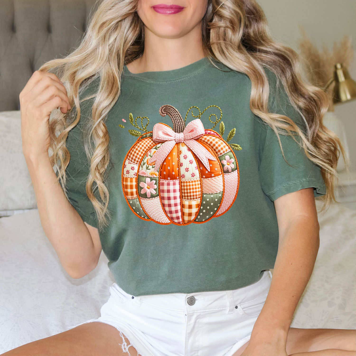 Patchwork Pumpkin Faux Embroidery Tee Hoodie, Sweatshirt | PodTeesHub.com