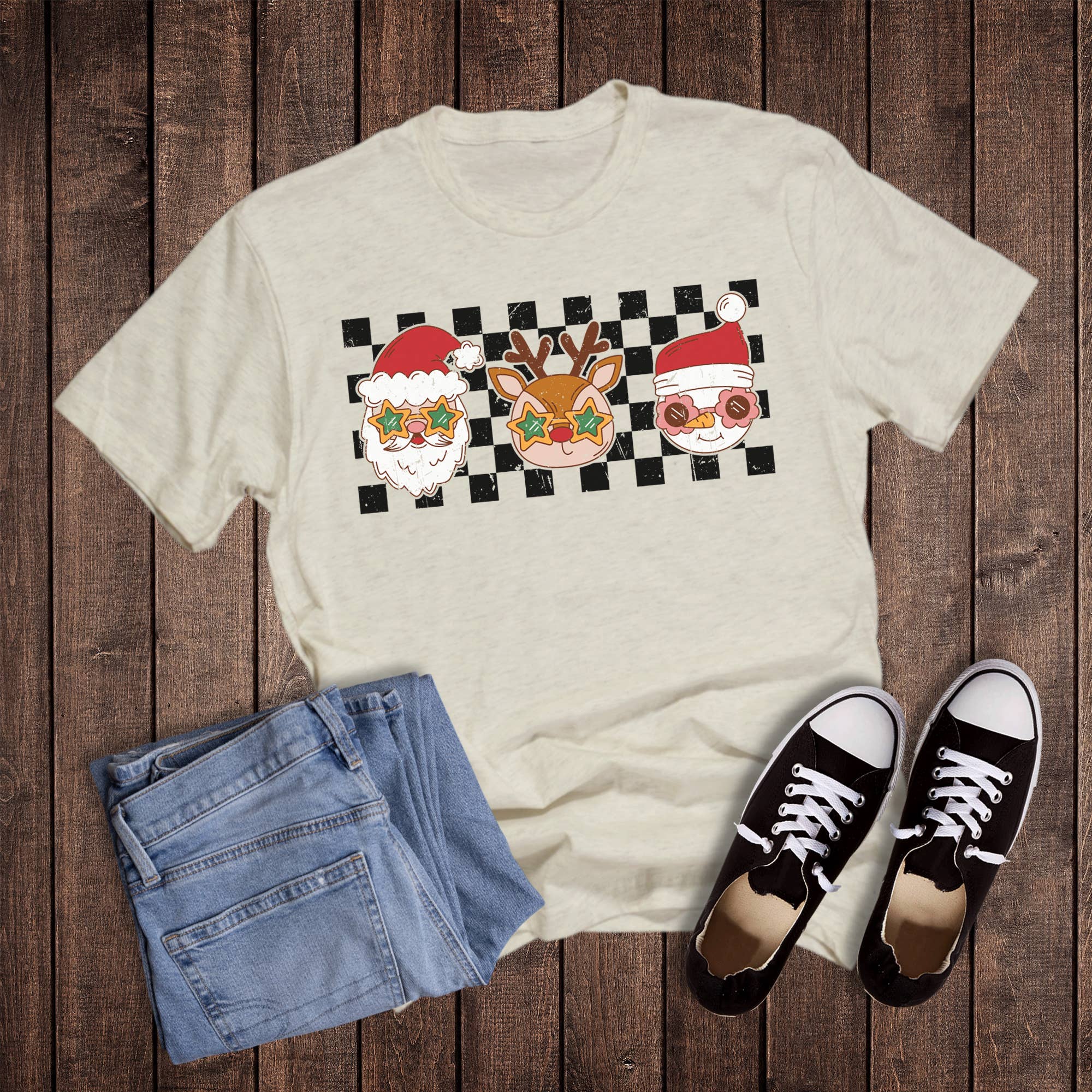 Christmas Check Santa Rudolph Snowman Graphic Tee Hoodie, Sweatshirt | PodTeesHub.com