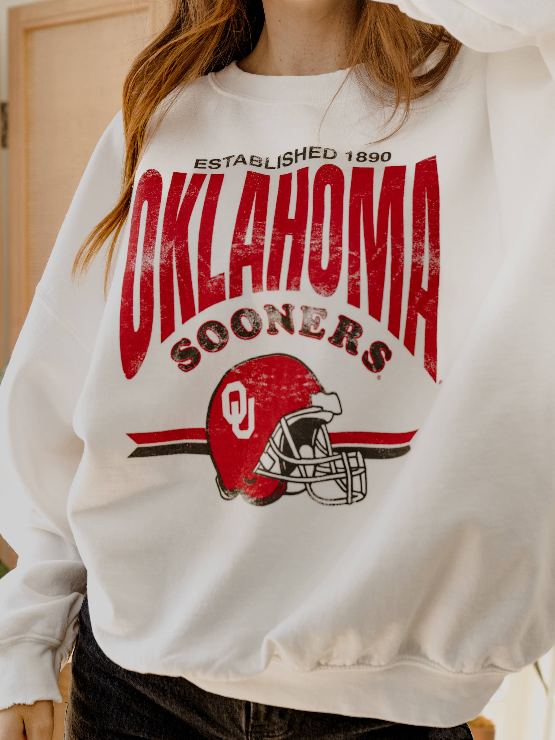 Ou Sooners Established Date Helmet White Thrifted Sweatshirt T-Shirts, Hoodie | PodTeesHub.com