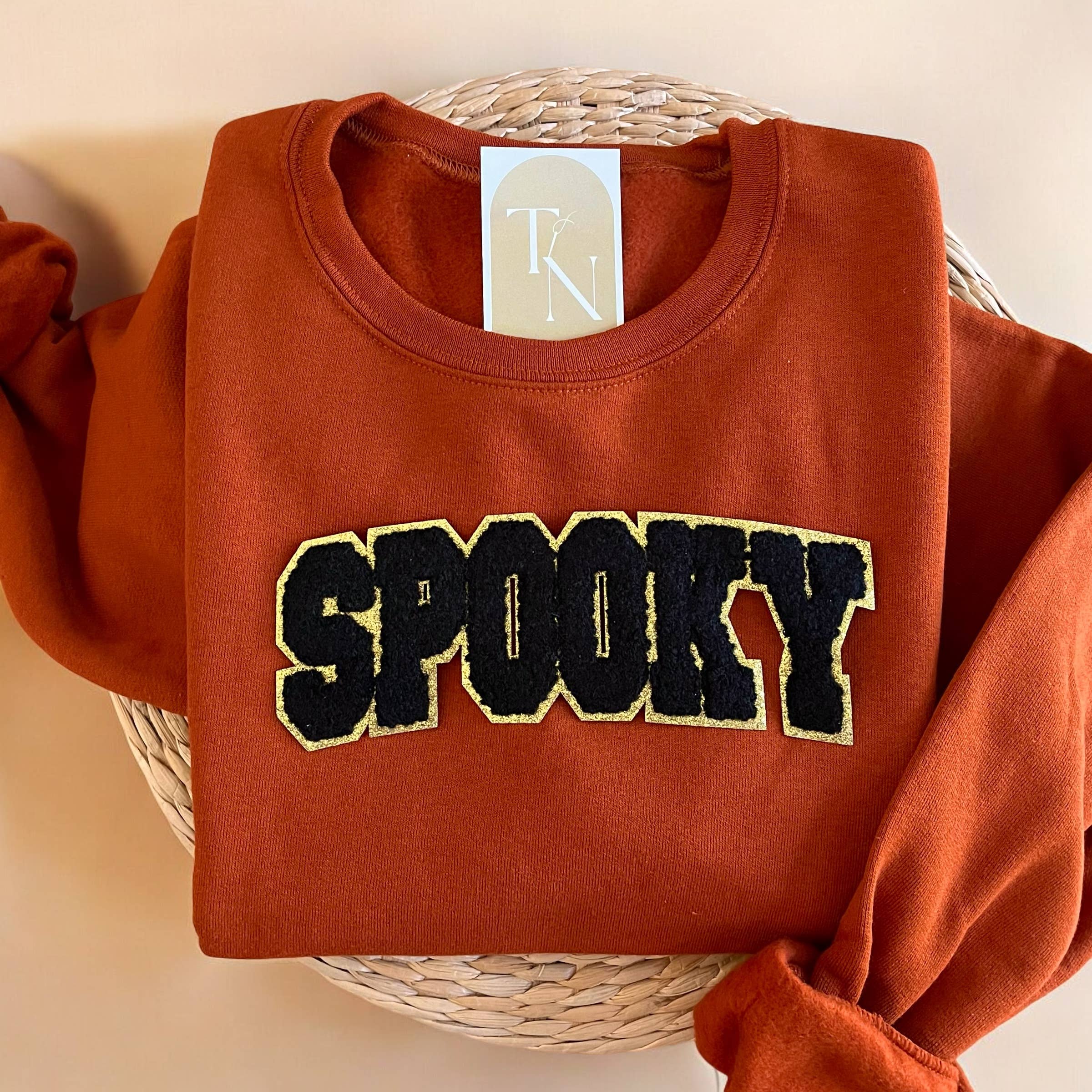 Glittery Chenille Spooky Sweatshirt, Halloween Sweatshirts T-Shirts, Hoodie | PodTeesHub.com