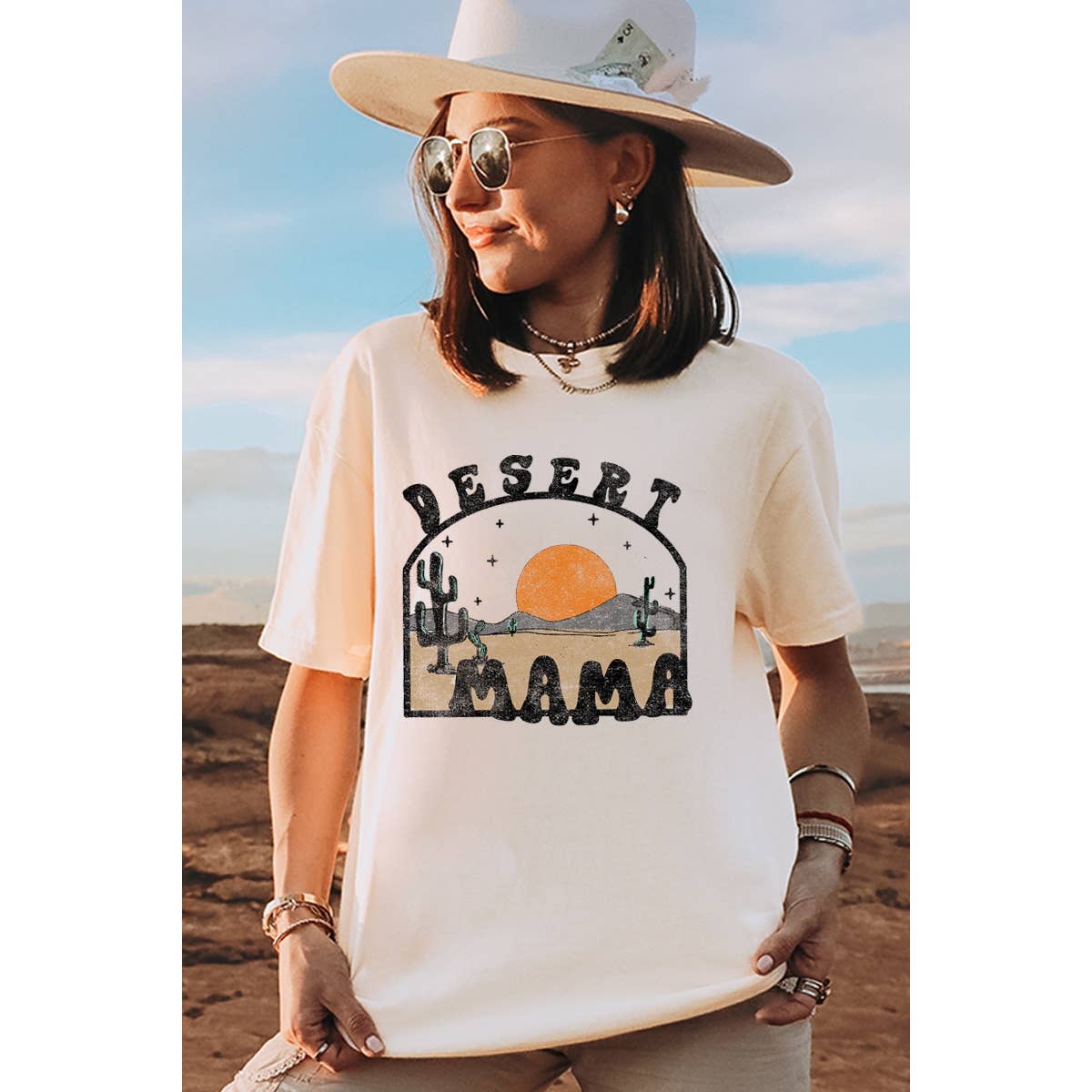 Desert Mama Graphic Puff Graphic Oversized Tee Hoodie, Sweatshirt | PodTeesHub.com