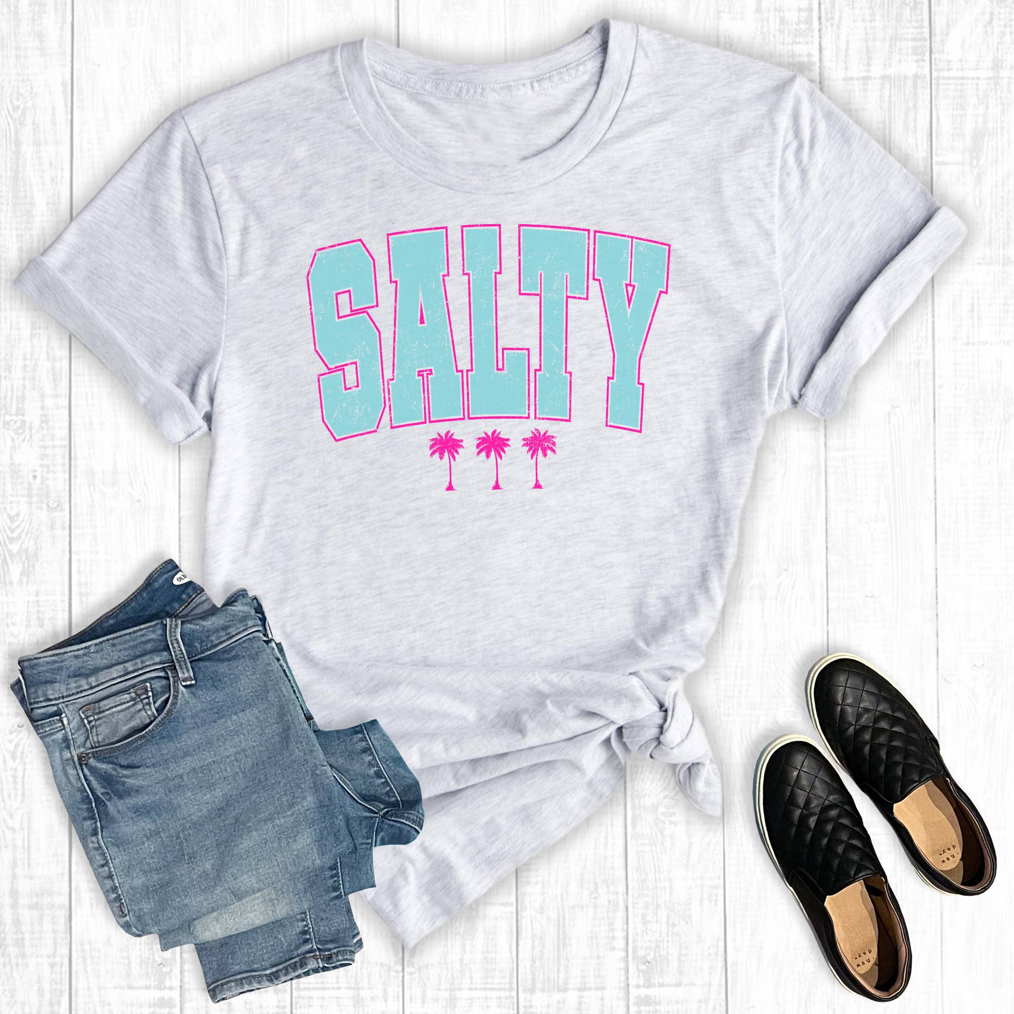 Summer Vacation Salty Palm Trees Graphic Tee Hoodie, Sweatshirt | PodTeesHub.com