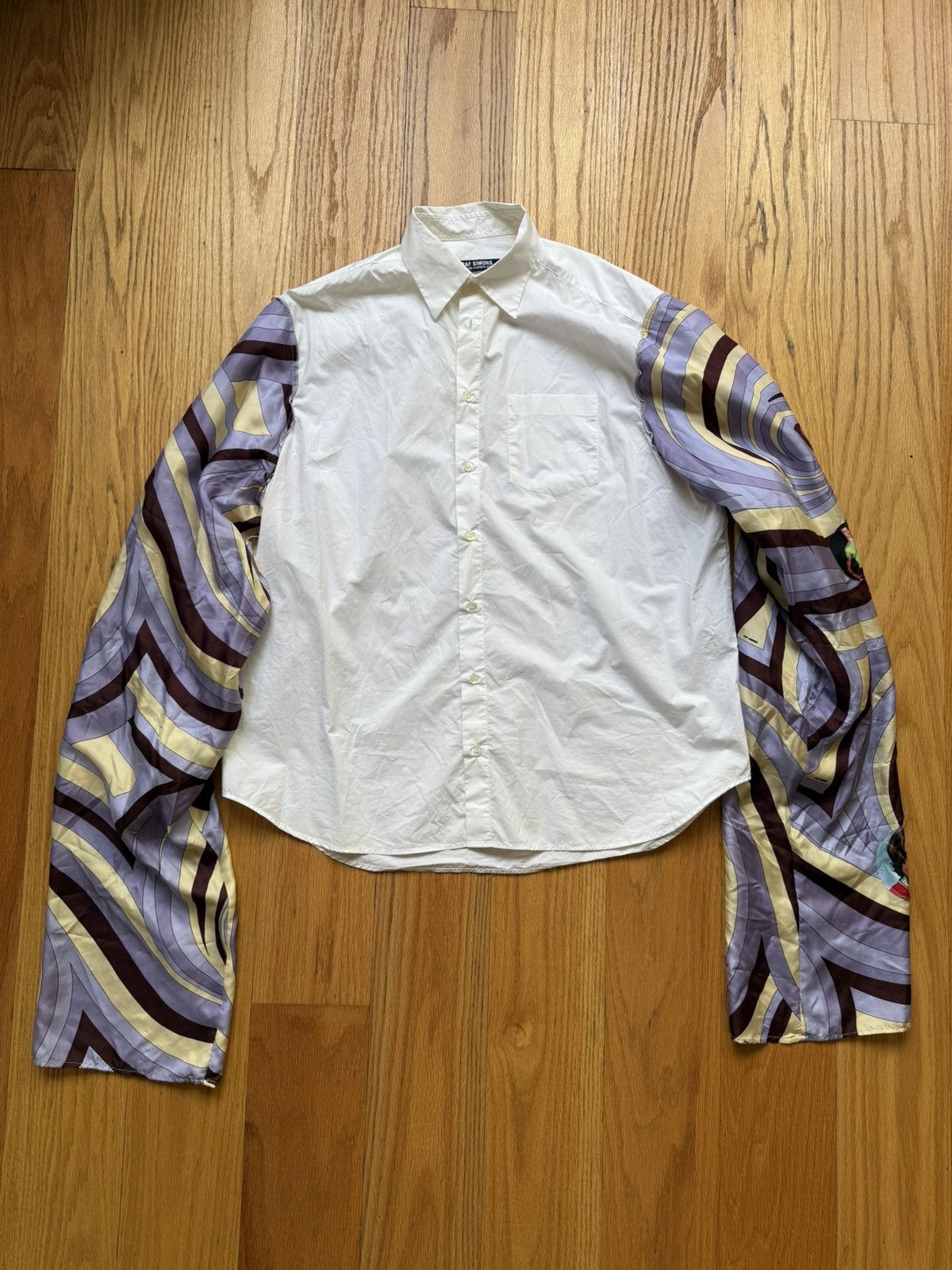 Simons Raf Simons Ss21 Psychedelic Purple Silk Sleeve Shirt Hoodie, Sweatshirt | PodTeesHub.com