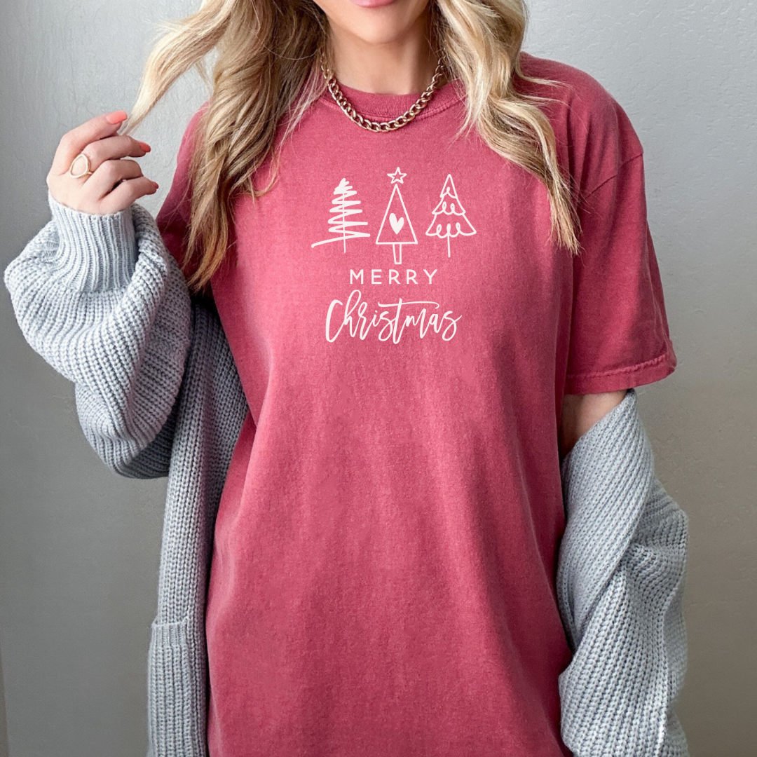 Merry Christmas - Christmas Graphic Tee - Three Trees Hoodie, Sweatshirt | PodTeesHub.com