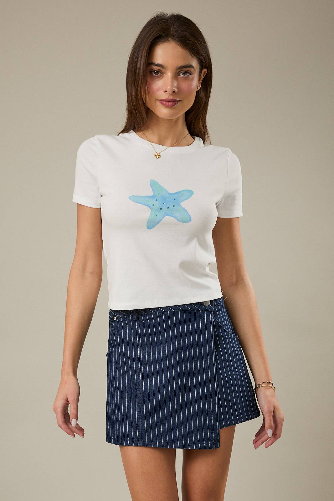 Crew Neck Short Sleeve Starfish Print T-Shirt Hoodie, Sweatshirt | PodTeesHub.com