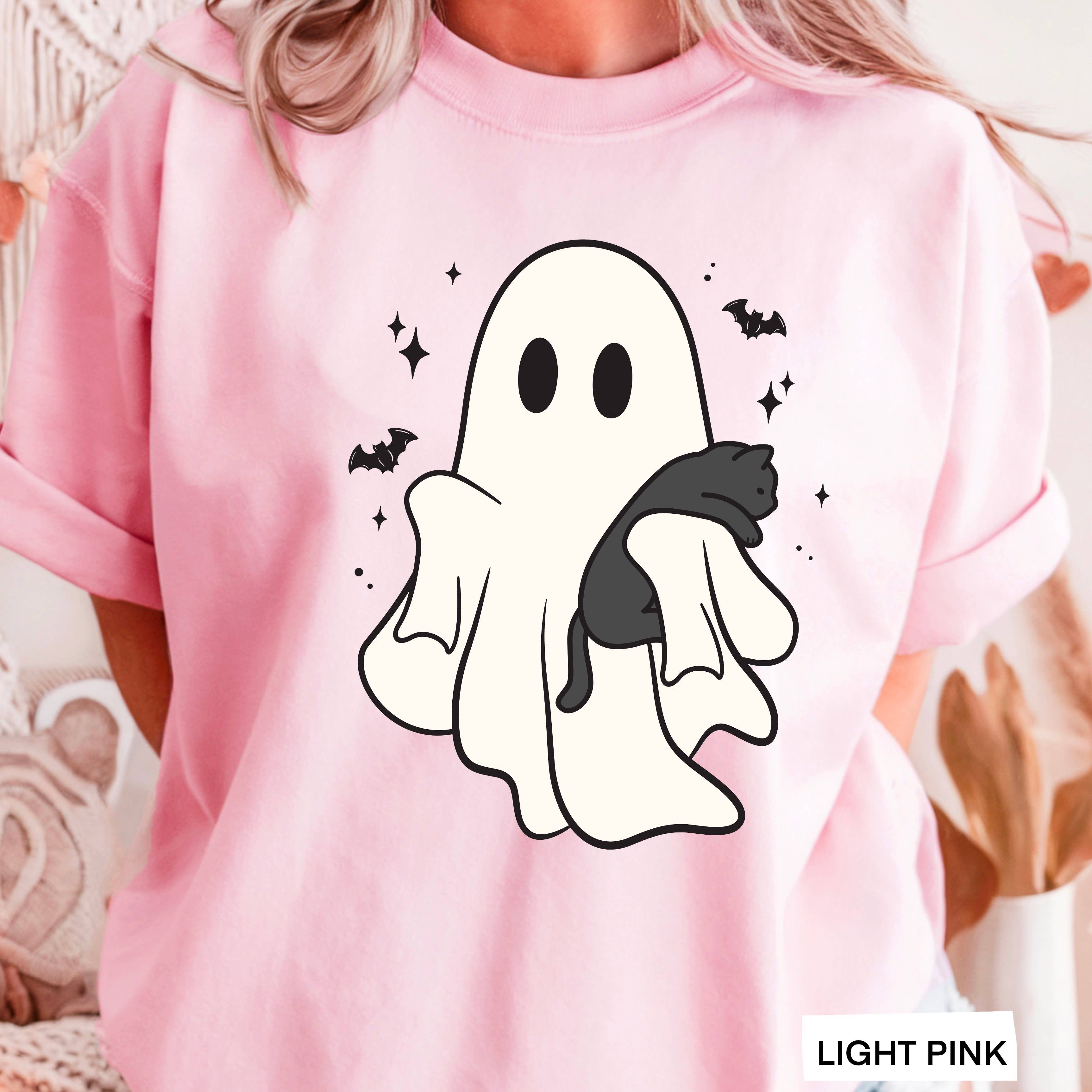 Ghost Black Cat Halloween 2025 Women’S Graphic Tee | Gildan Hoodie, Sweatshirt | PodTeesHub.com