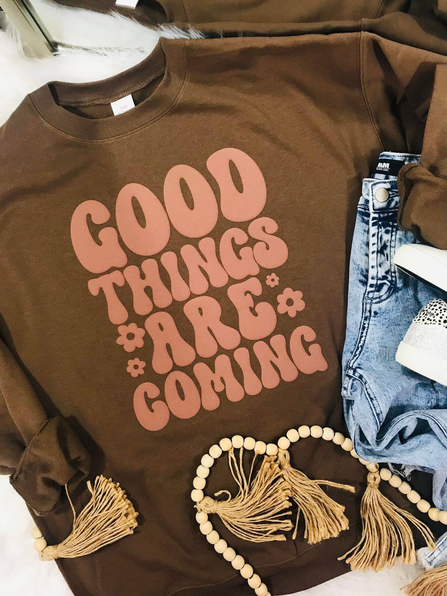 Good Things Are Coming Floral Puff Sweatshirt T-Shirts, Hoodie | PodTeesHub.com