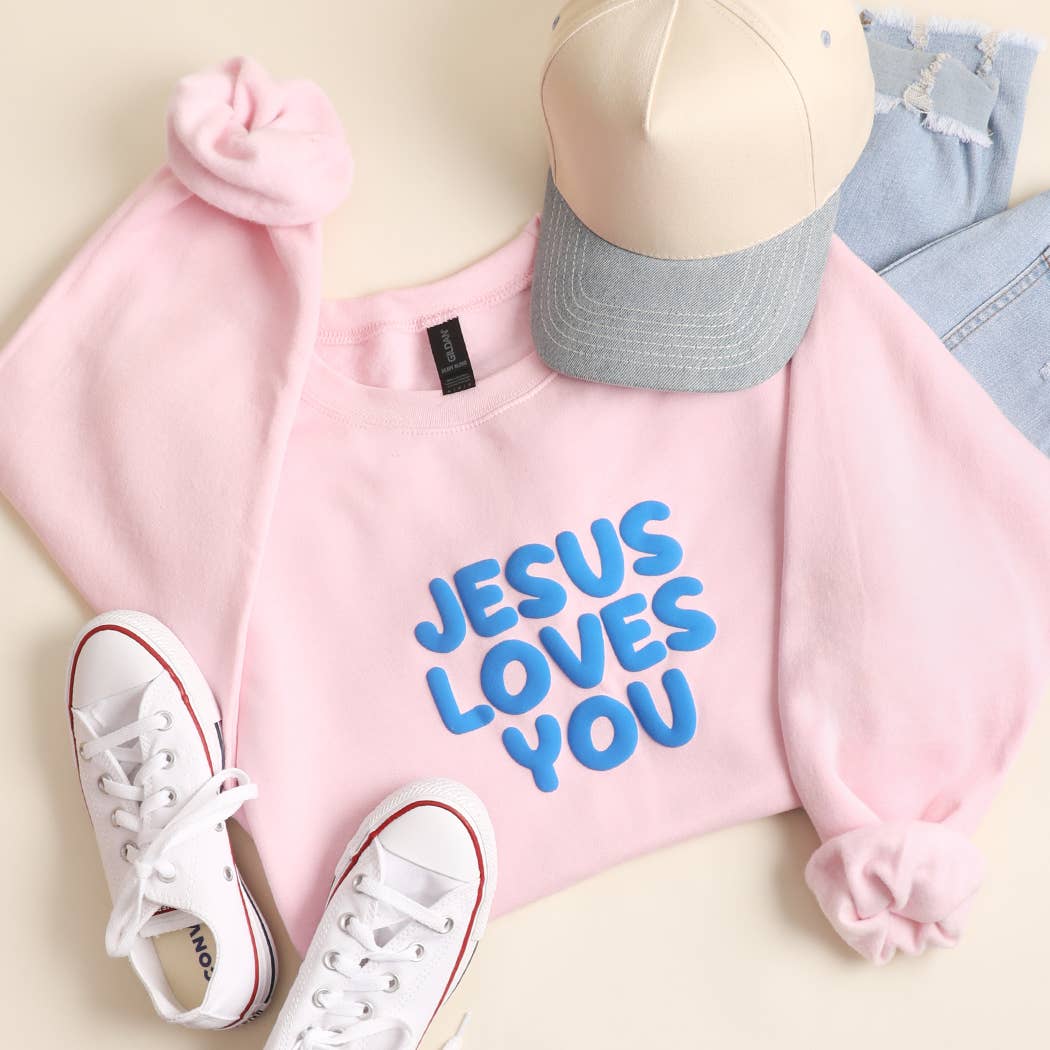 Jesus Loves You Puff Print Heavyweight Sweatshirt T-Shirts, Hoodie | PodTeesHub.com