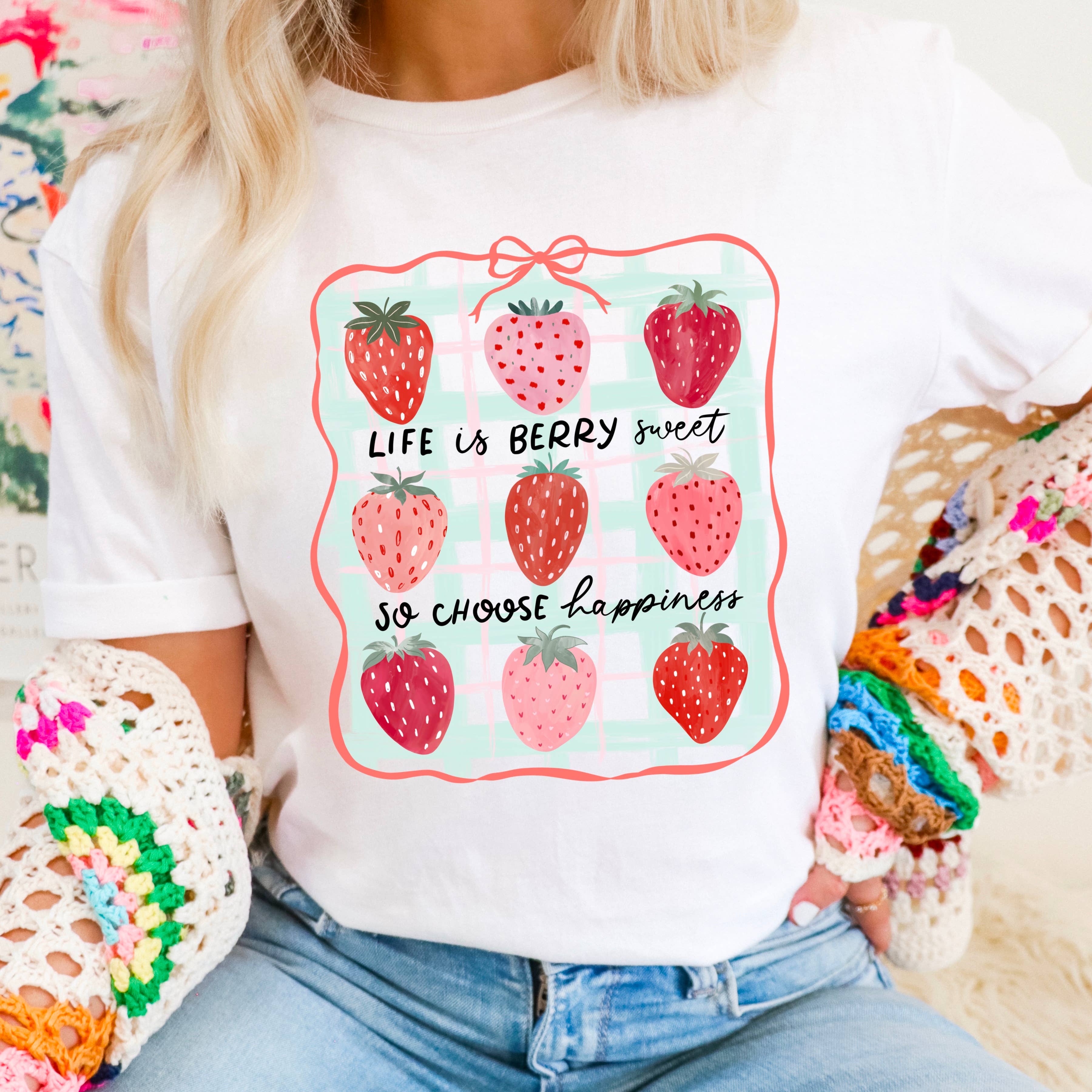 Life Is Berry Sweet Strawberry Women’S Graphic Tee | Gildan Hoodie, Sweatshirt | PodTeesHub.com