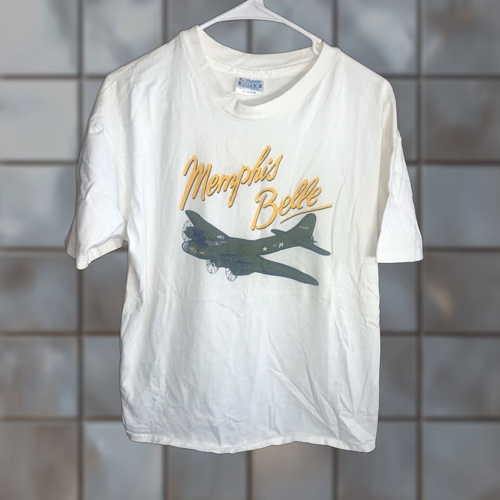 Vintage Memphis Belle T Shirt Dynasty 90s White Xl Men Crew Neck Short Sleeve Cotton Hanes L Hoodie, Sweatshirt
