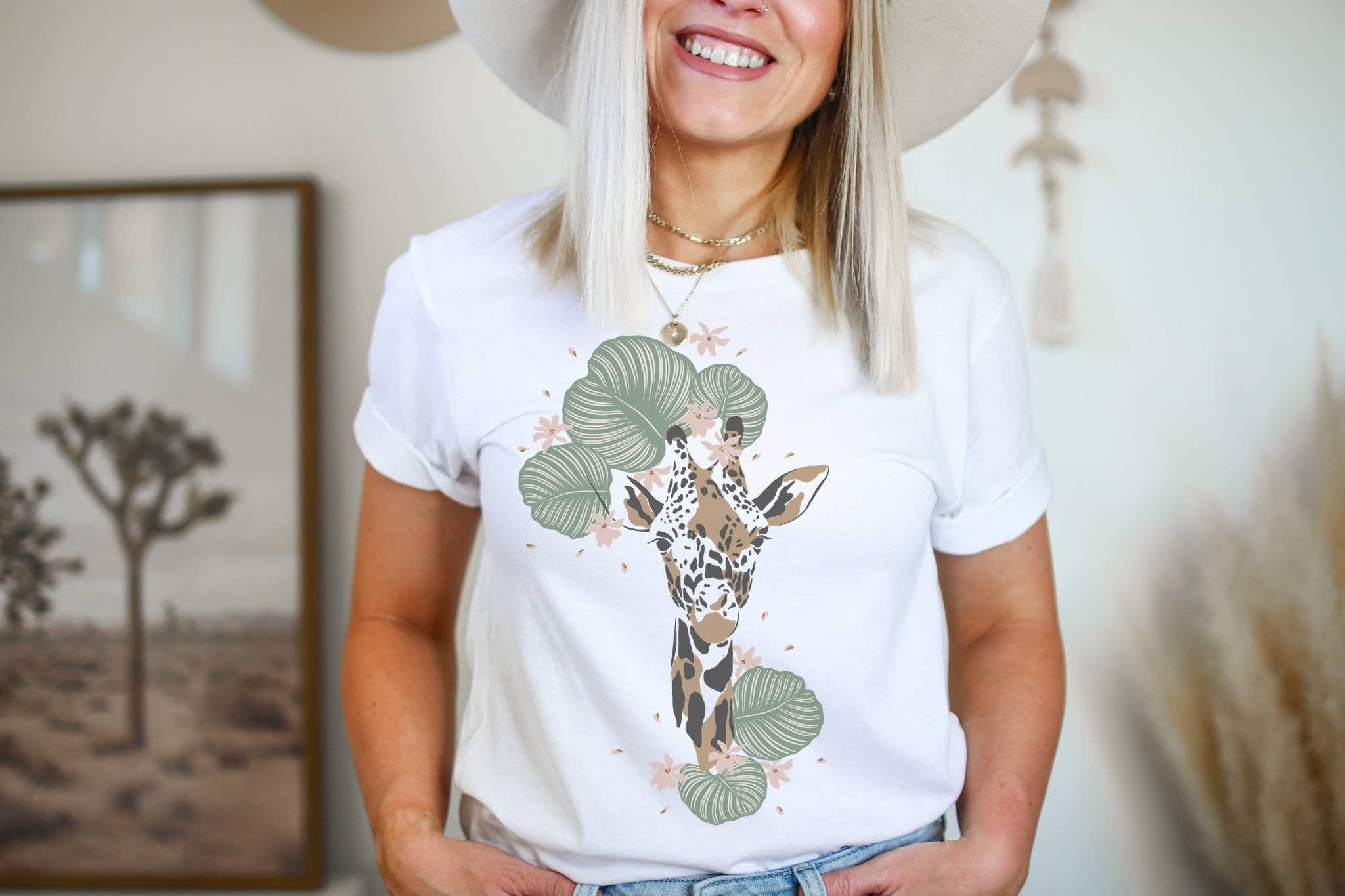 Floral Giraffe Tee | Retro Boho Tshirt Hoodie, Sweatshirt | PodTeesHub.com