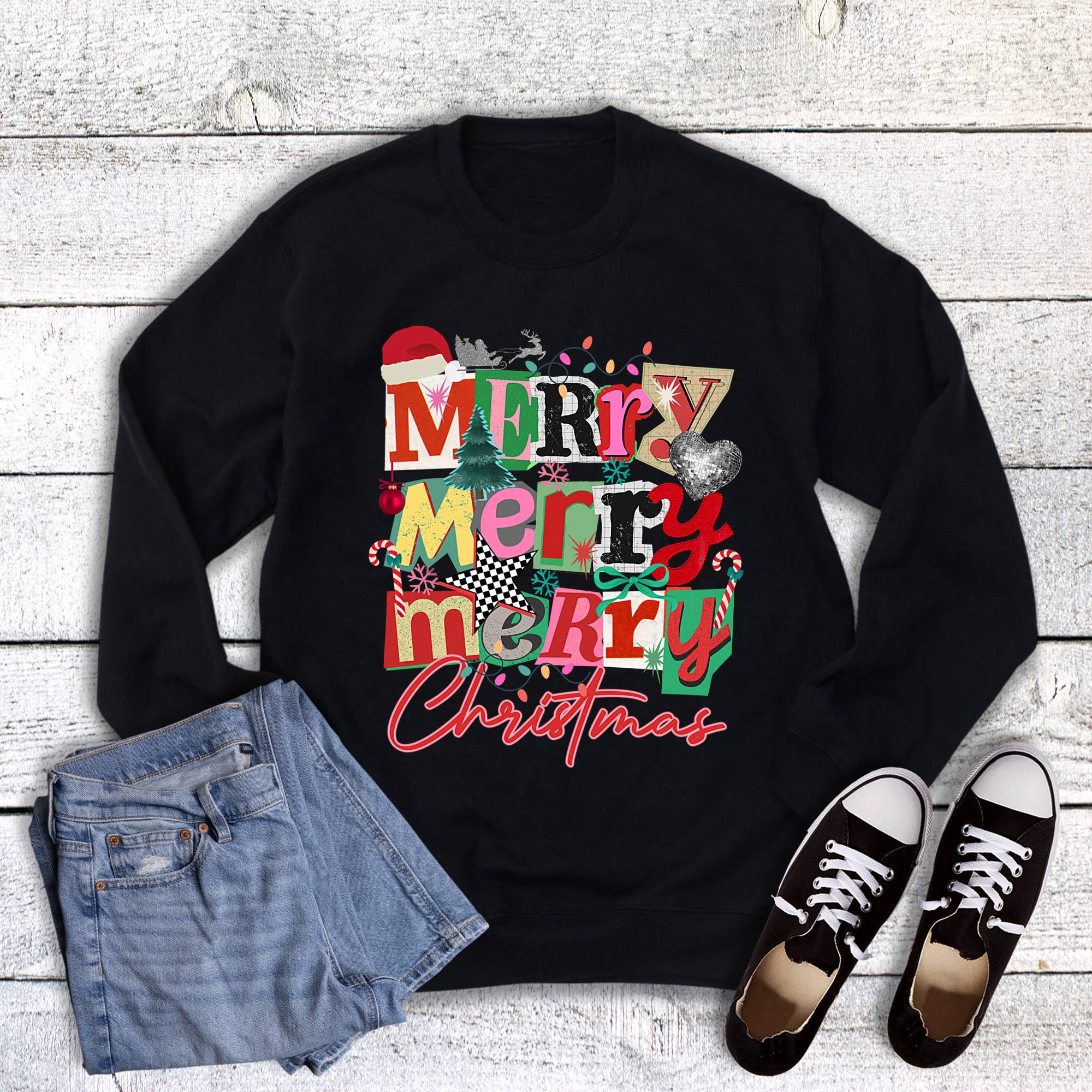Christmas Merry Stacked Magazine Letters Sweatshirt T-Shirts, Hoodie | PodTeesHub.com