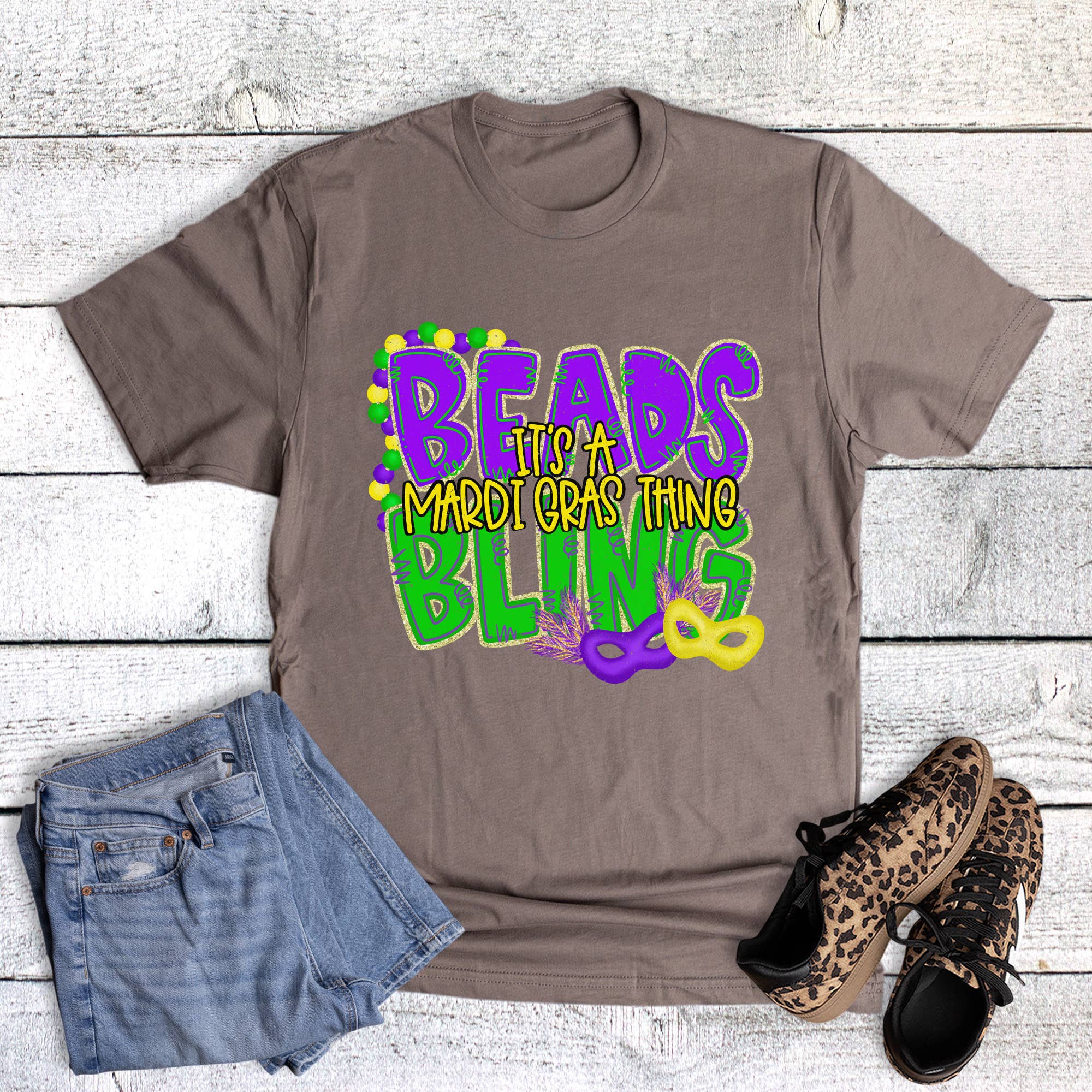 Mardi Gras Beads and Bling Graphic Tee Hoodie, Sweatshirt | PodTeesHub.com