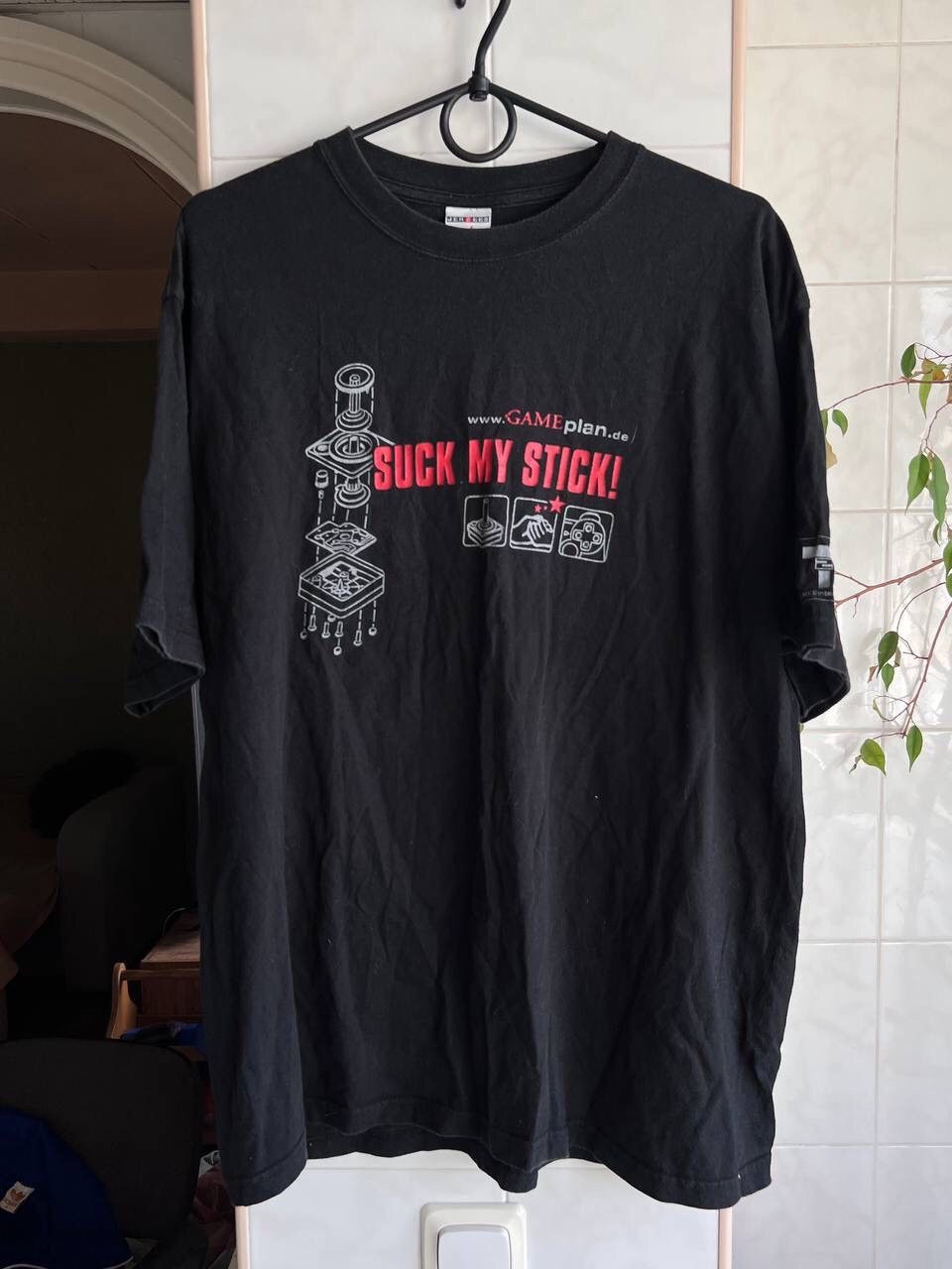 Hysteric Glamour Vintage Humor Tee Suck My Stick T Shirt Used Gaming Tee Hoodie, Sweatshirt | PodTeesHub.com