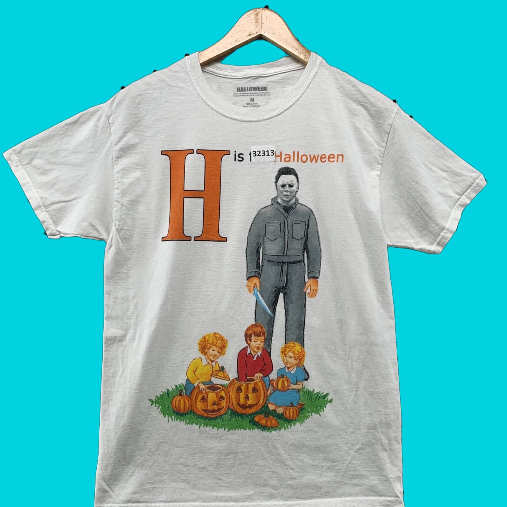 Vintage Halloween Movie Shirt Mens M White Orange Graphic Scary 19x27 Hoodie, Sweatshirt | PodTeesHub.com