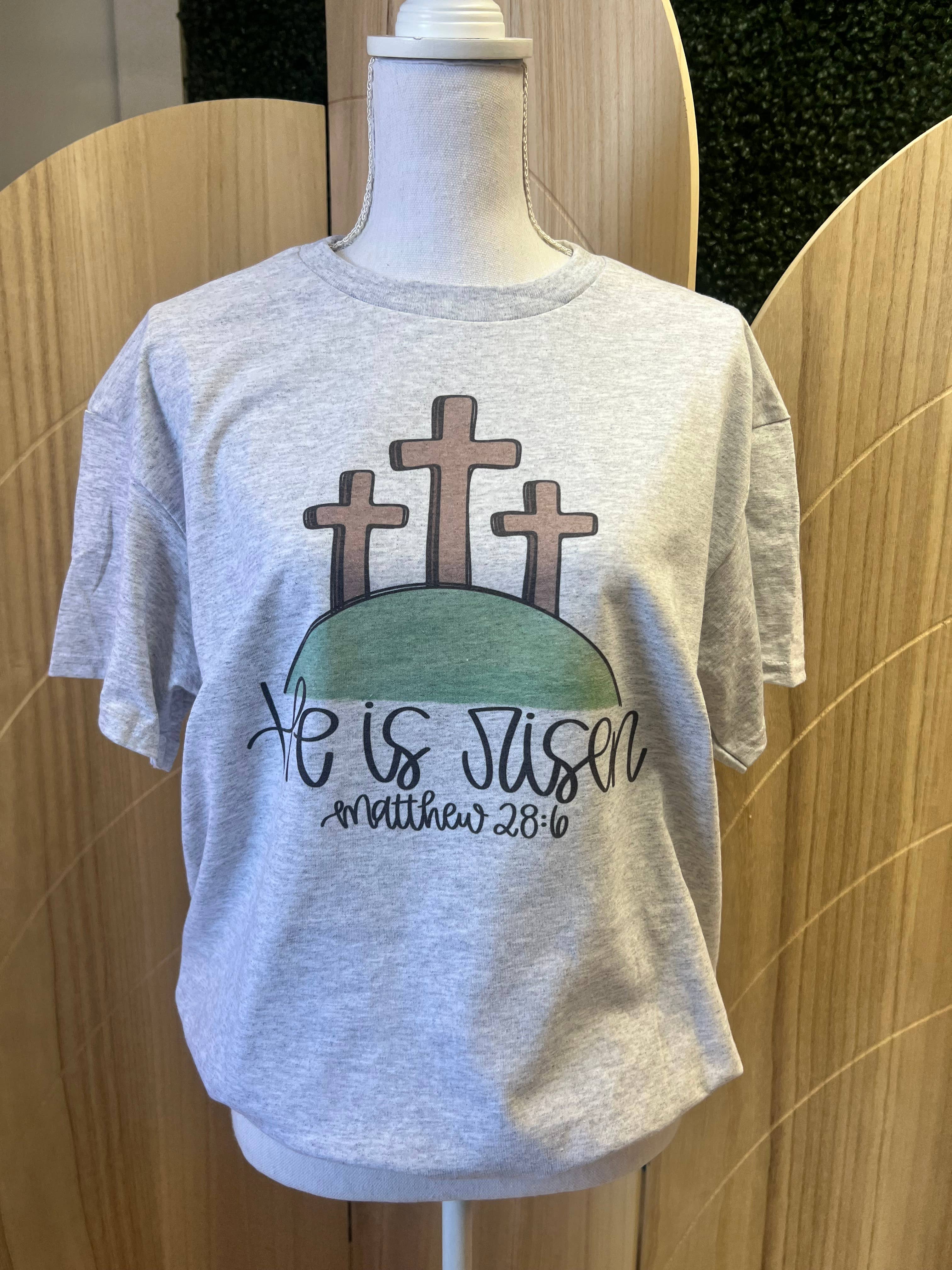 He Is Risen 3 Crosses On A Hill On Ash Gray Tee Hoodie, Sweatshirt | PodTeesHub.com