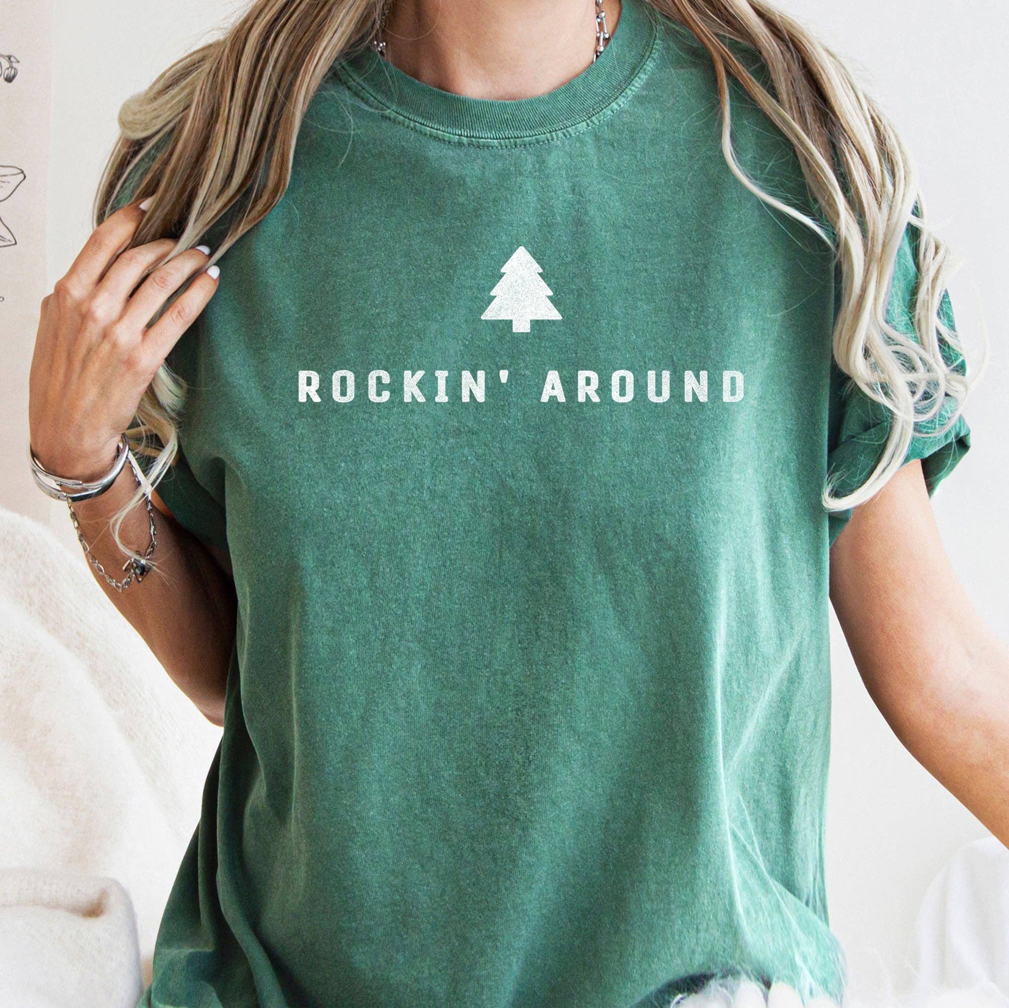 Rocking Around the Christmas Tree, Minimal, Retro Tshirt Hoodie, Sweatshirt | PodTeesHub.com