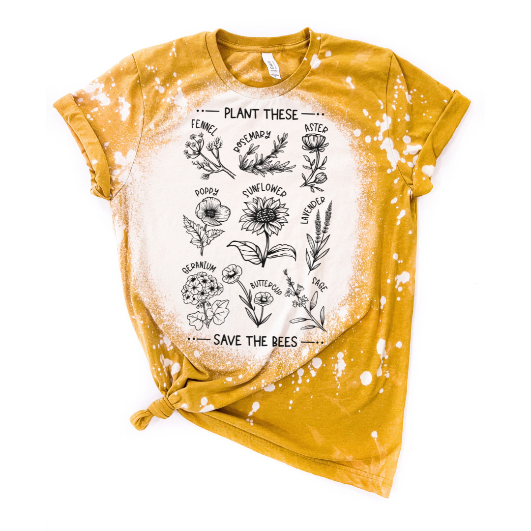 Plant These Save the Bees Floral Bleached Tee Hoodie, Sweatshirt | PodTeesHub.com