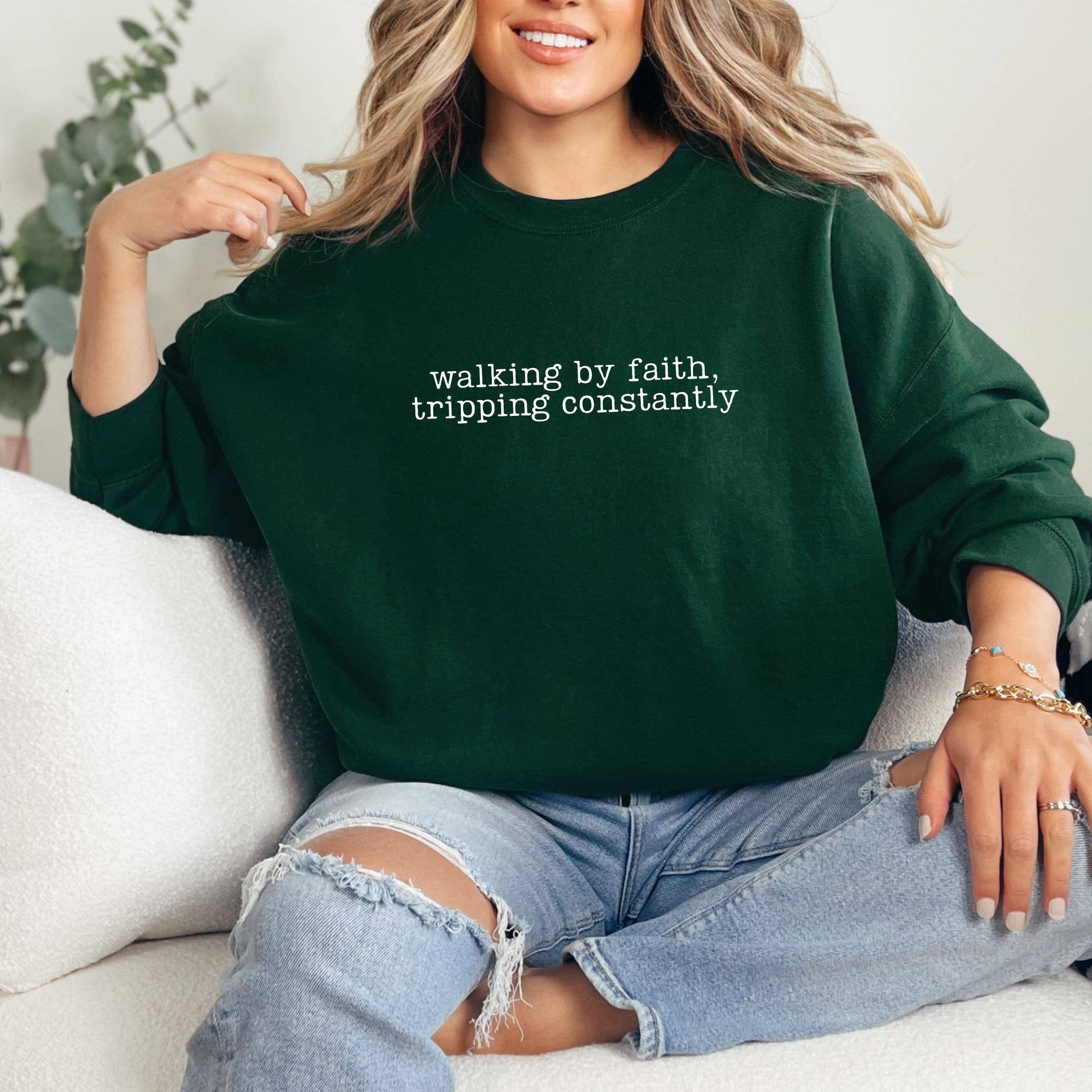Walking By Faith Tripping Constantly Graphic Sweatshirt T-Shirts, Hoodie | PodTeesHub.com