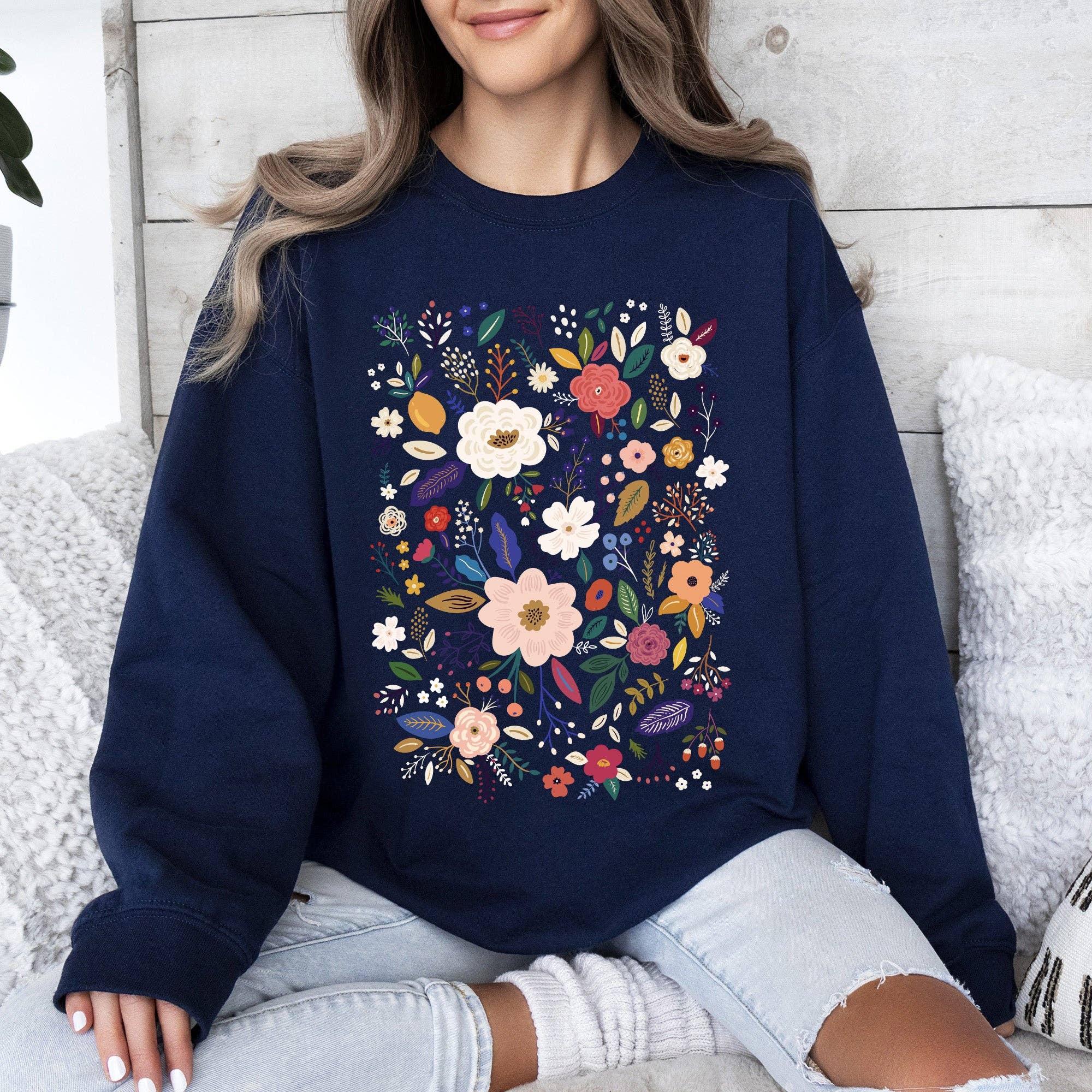 Flower Field, Whimsical Colorful Floral Sweatshirt T-Shirts, Hoodie | PodTeesHub.com