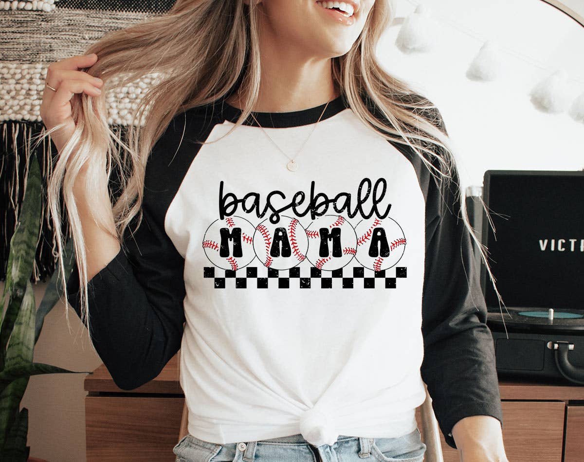Baseball Mama Checkered -  Baseball Raglan T-Shirt Hoodie, Sweatshirt | PodTeesHub.com