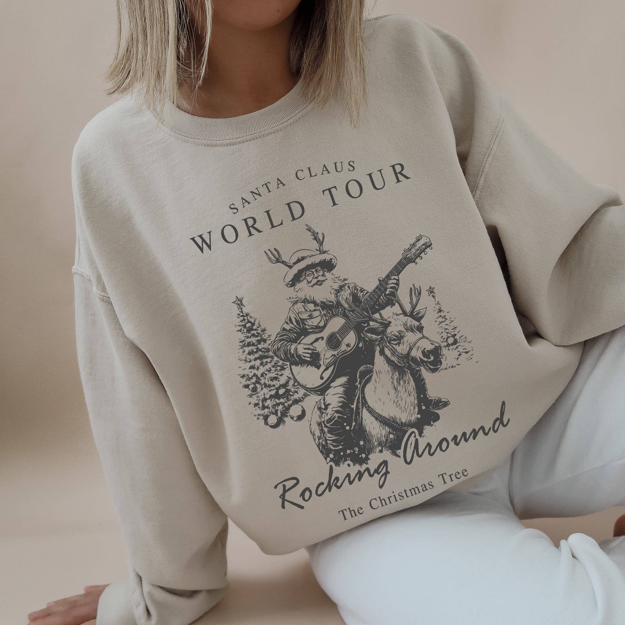 Santa Claus World Tour, Rocking Around Western Sweatshirt T-Shirts, Hoodie | PodTeesHub.com