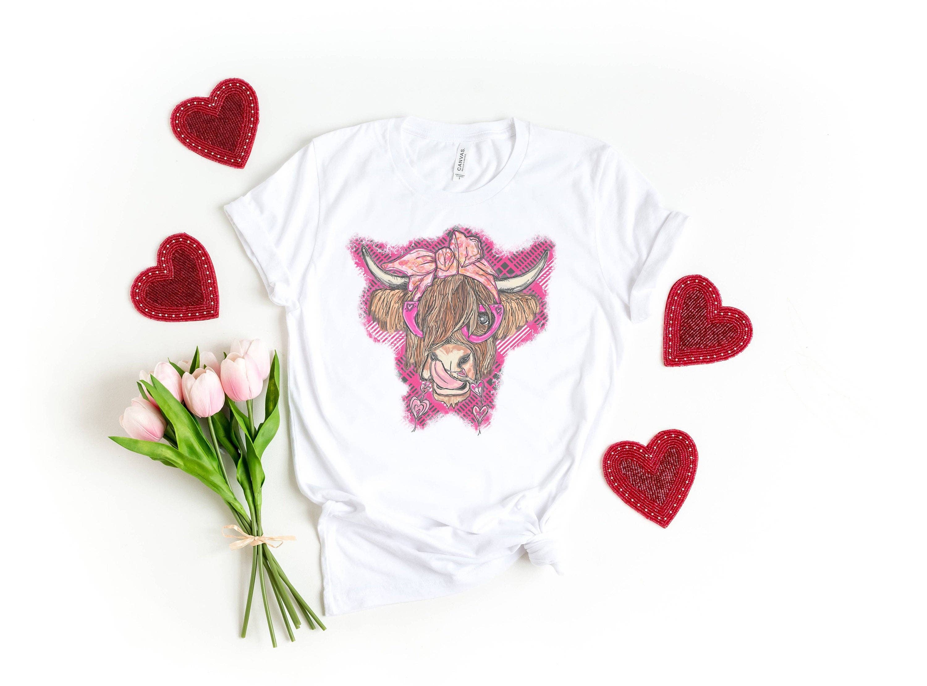 Valentine Highland Cow Tee Hoodie, Sweatshirt | PodTeesHub.com
