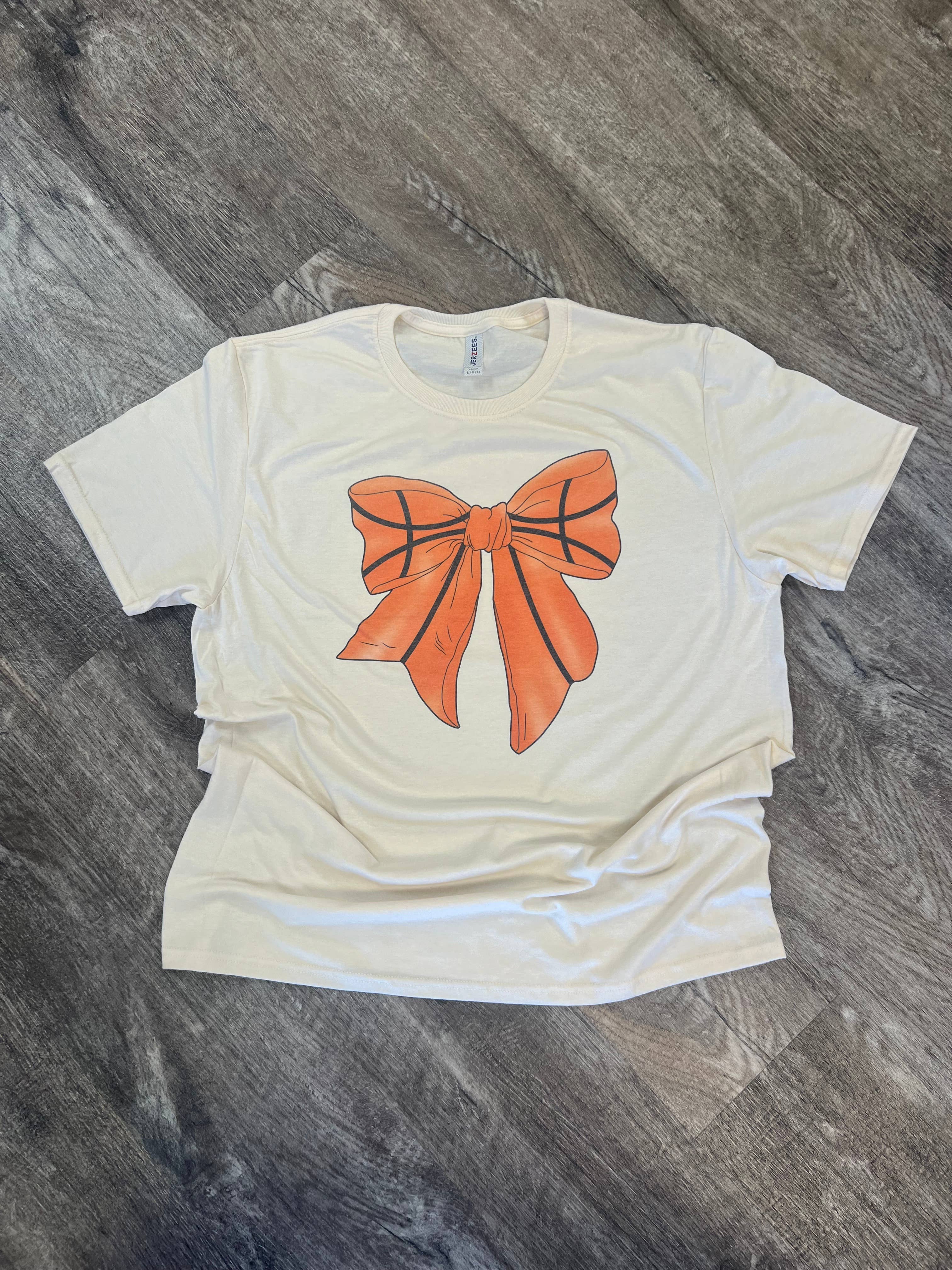 Basketball Large Bow On Cream Tee Hoodie, Sweatshirt | PodTeesHub.com