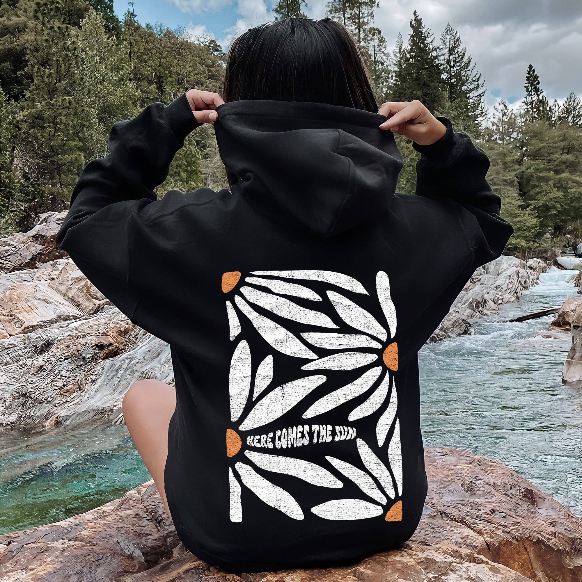 Here Comes the Sun, Boho Floral Design Hoodie T-Shirts, Sweatshirt | PodTeesHub.com
