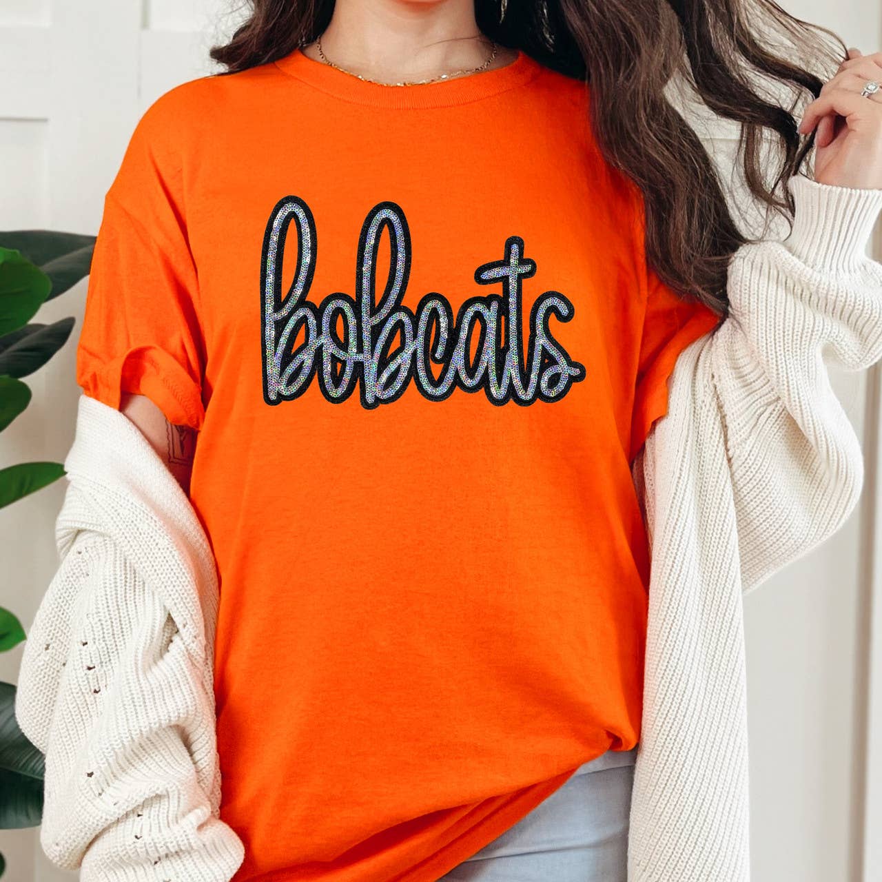 Bobcats Sequin Patch Orange Everyday Tee Hoodie, Sweatshirt | PodTeesHub.com