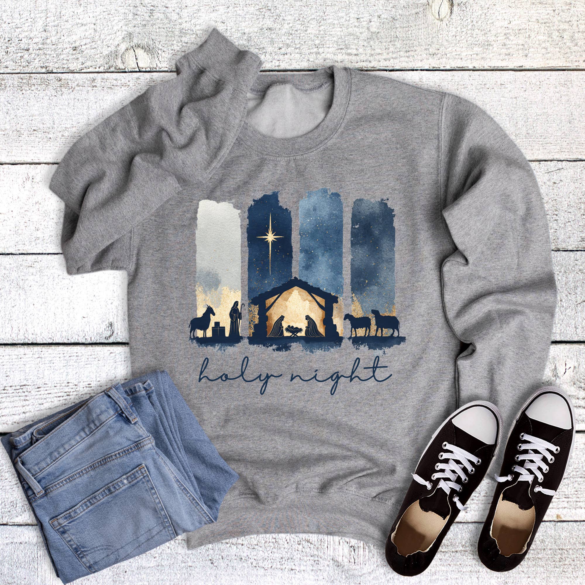 Christmas Faith Navy Oh Holy Night Sweatshirt T-Shirts, Hoodie | PodTeesHub.com