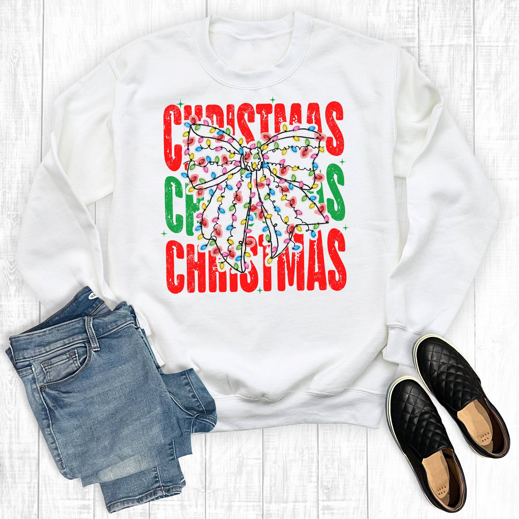 Christmas Light Coquette Bow Sweatshirt T-Shirts, Hoodie | PodTeesHub.com