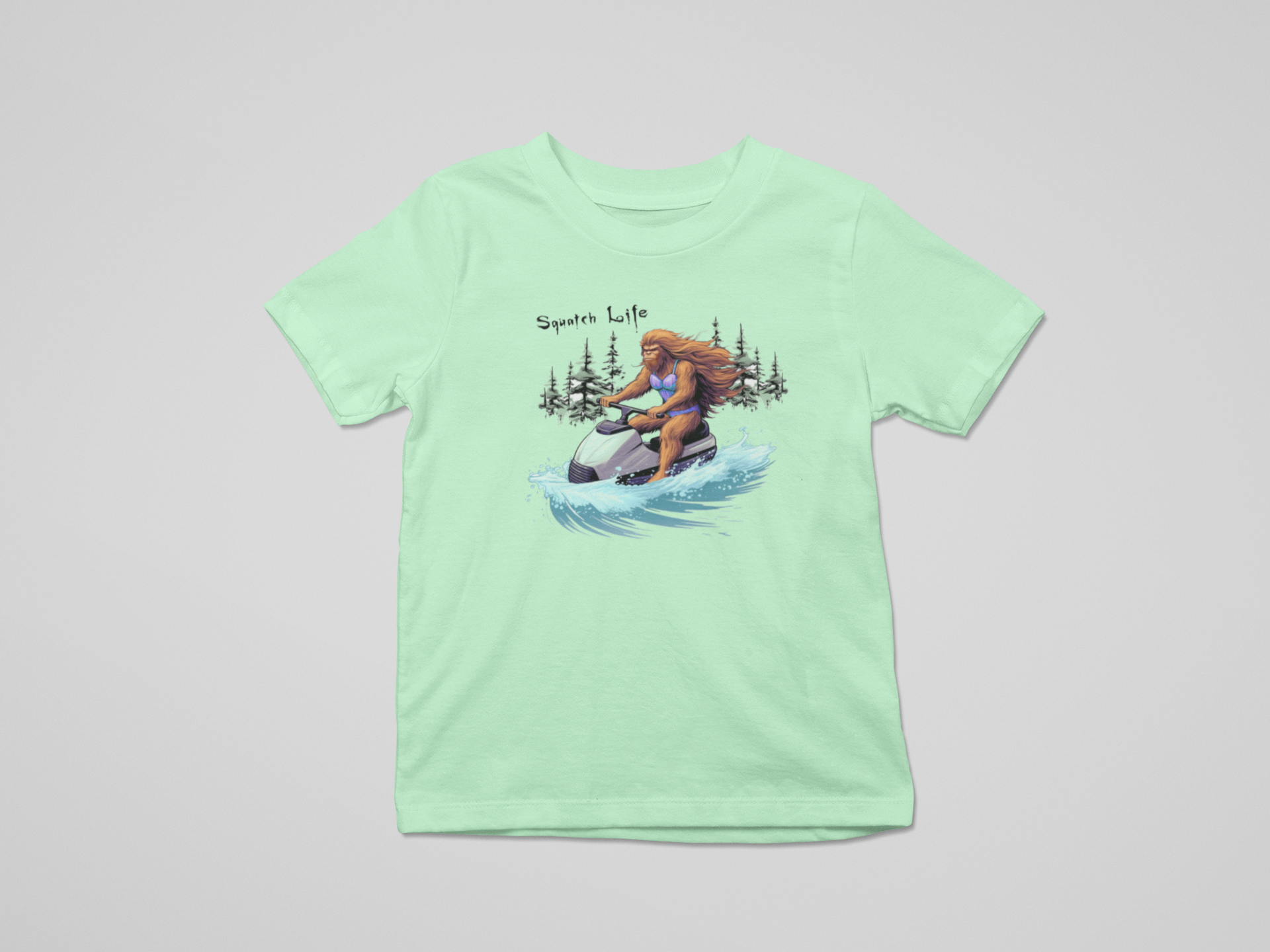 Squatch Life Jet Skiing Girl Bigfoot Mint Green T-Shirt Hoodie, Sweatshirt | PodTeesHub.com
