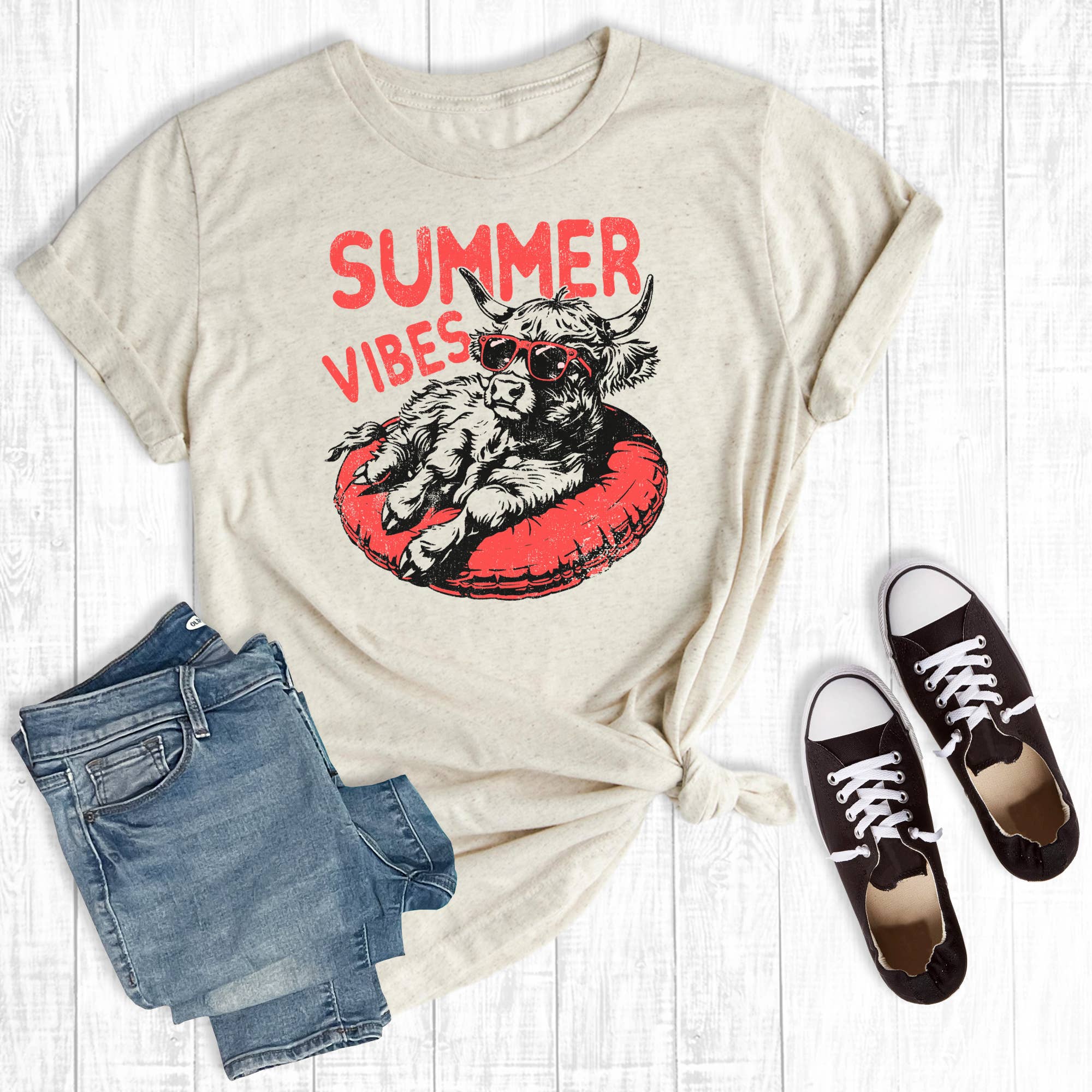Western Summer Time Funny Highland Cow Graphic Tee Hoodie, Sweatshirt | PodTeesHub.com
