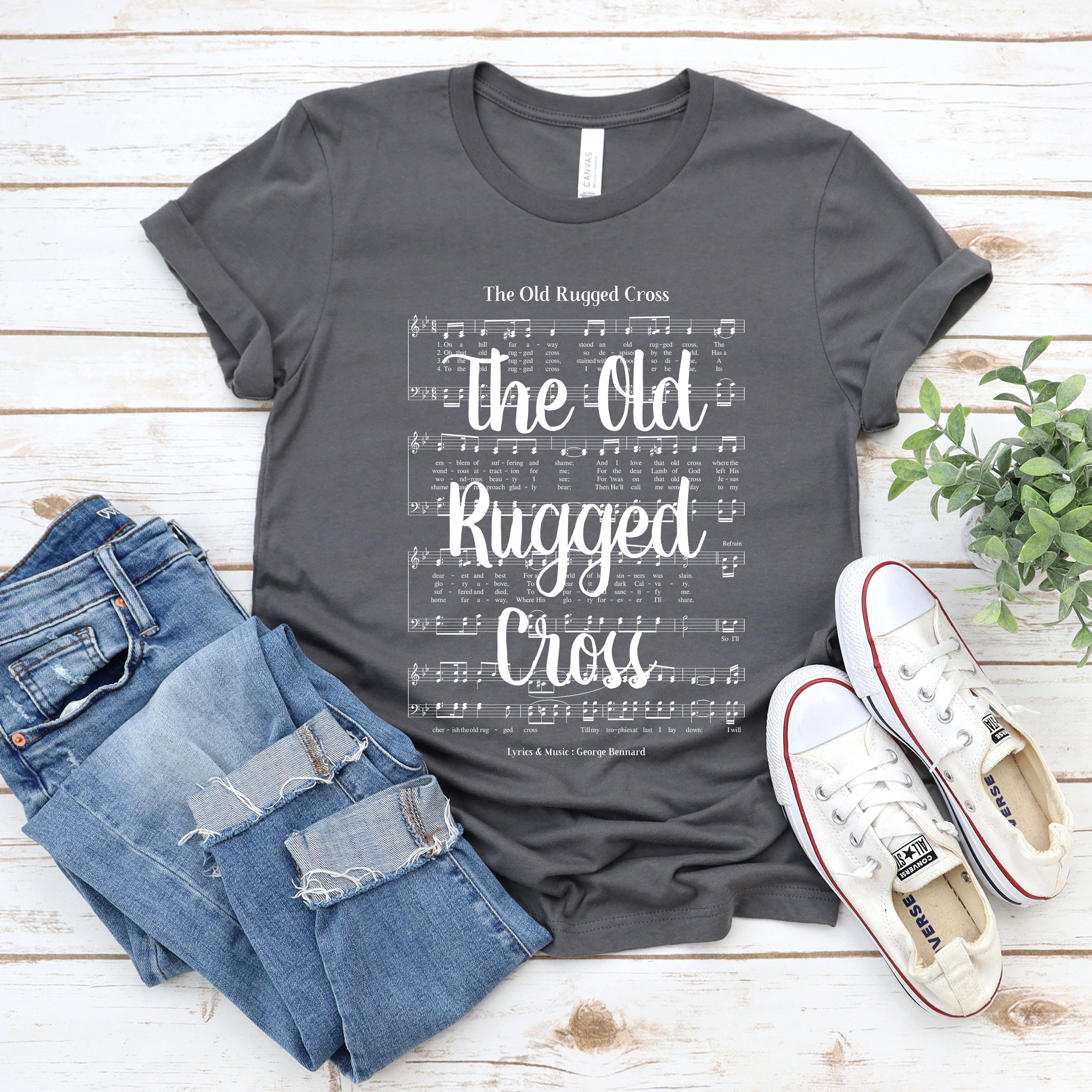 The Old Rugged Cross Hymn T-Shirt - White Ink Hoodie, Sweatshirt | PodTeesHub.com