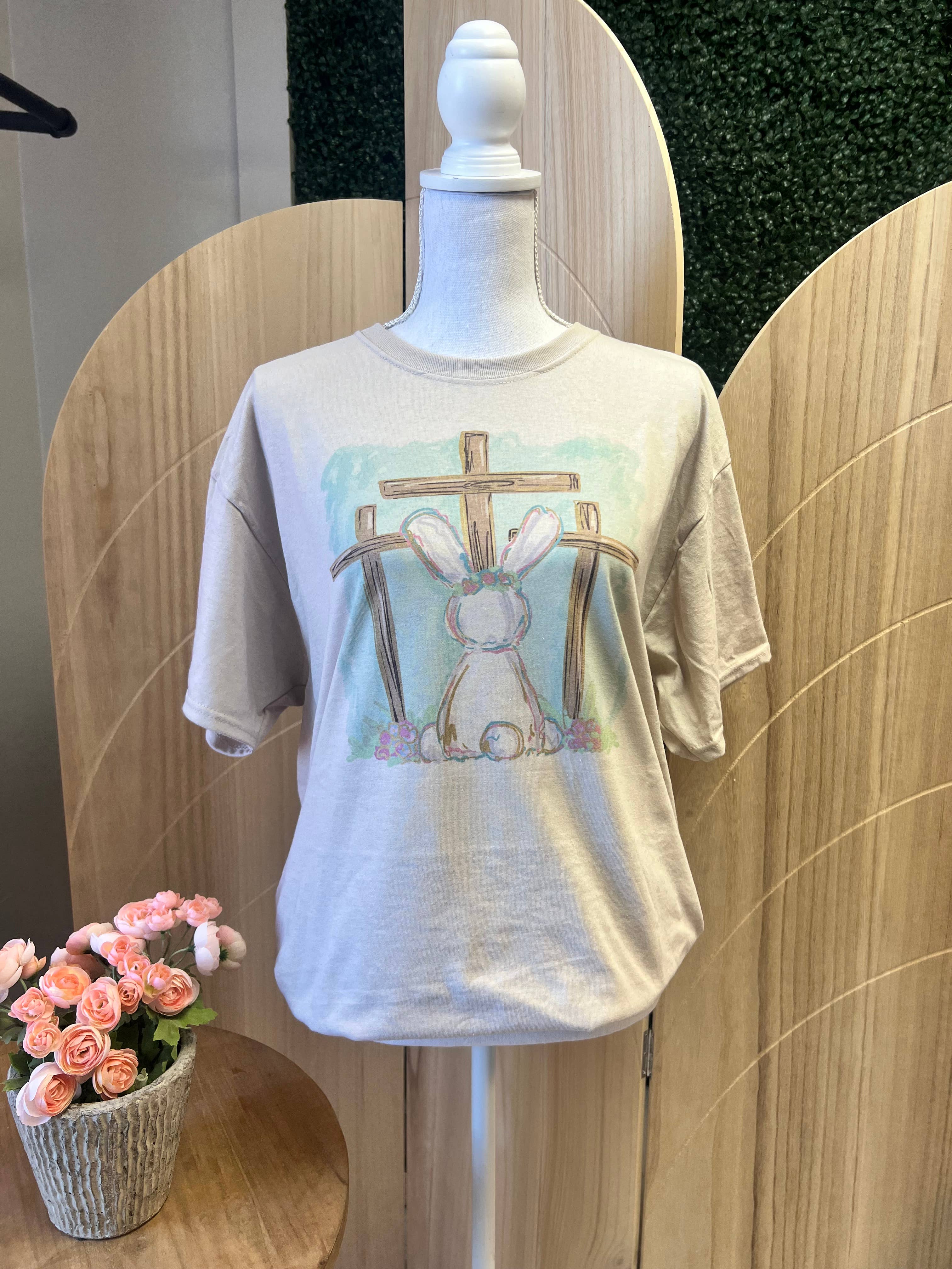 Bunny with Three Crosses On Sand Tee Hoodie, Sweatshirt | PodTeesHub.com